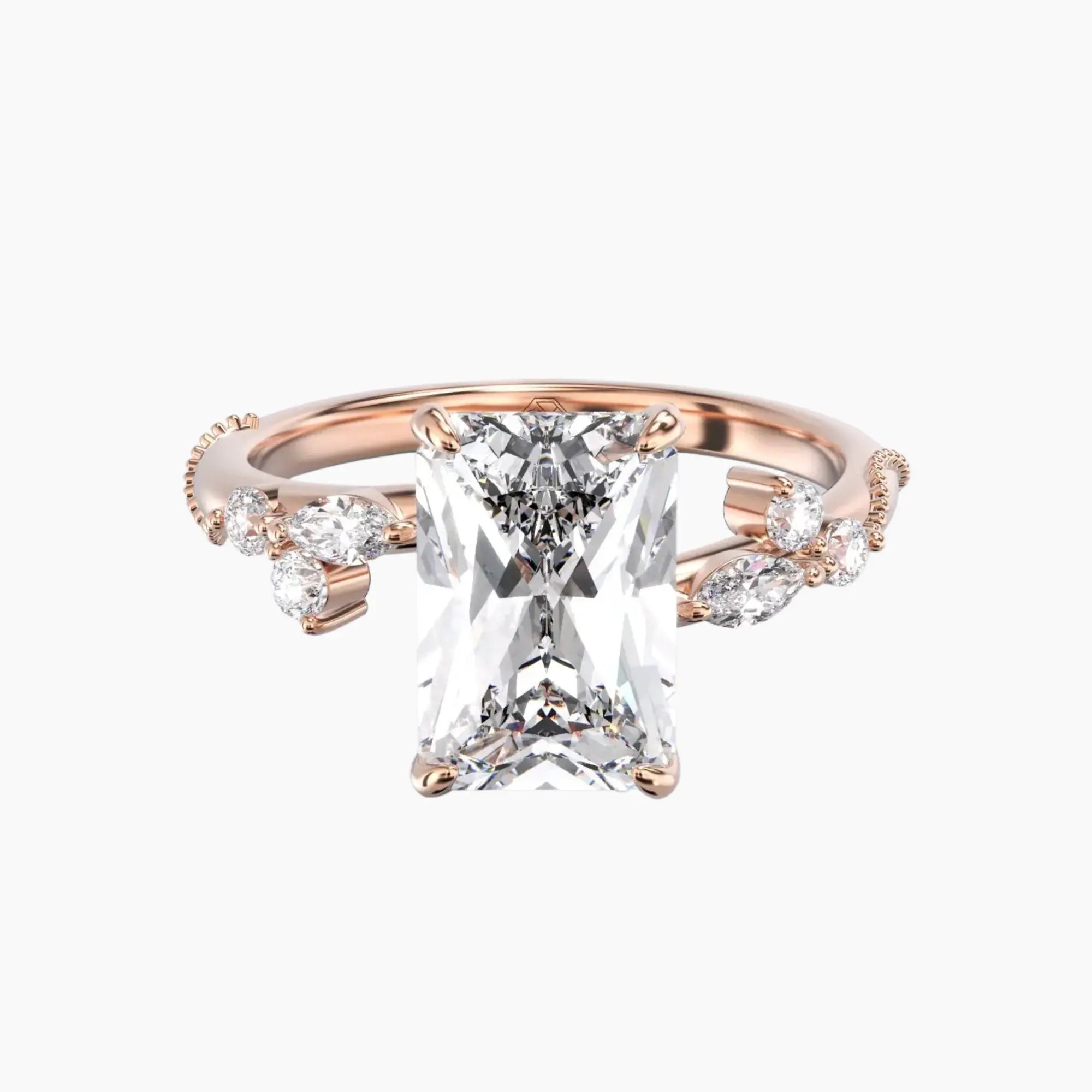 Chantilly Radiant Unique 1 Carat Lab Grown Diamond Engagement Ring in 14K White Gold