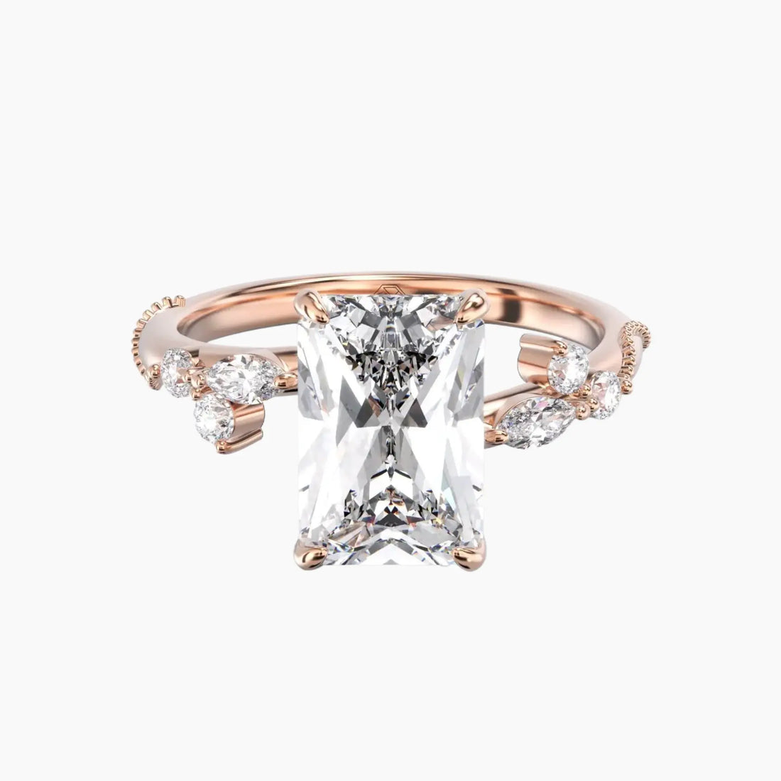 Chantilly Radiant Unique Diamond Ring Setting in 14K Rose Gold