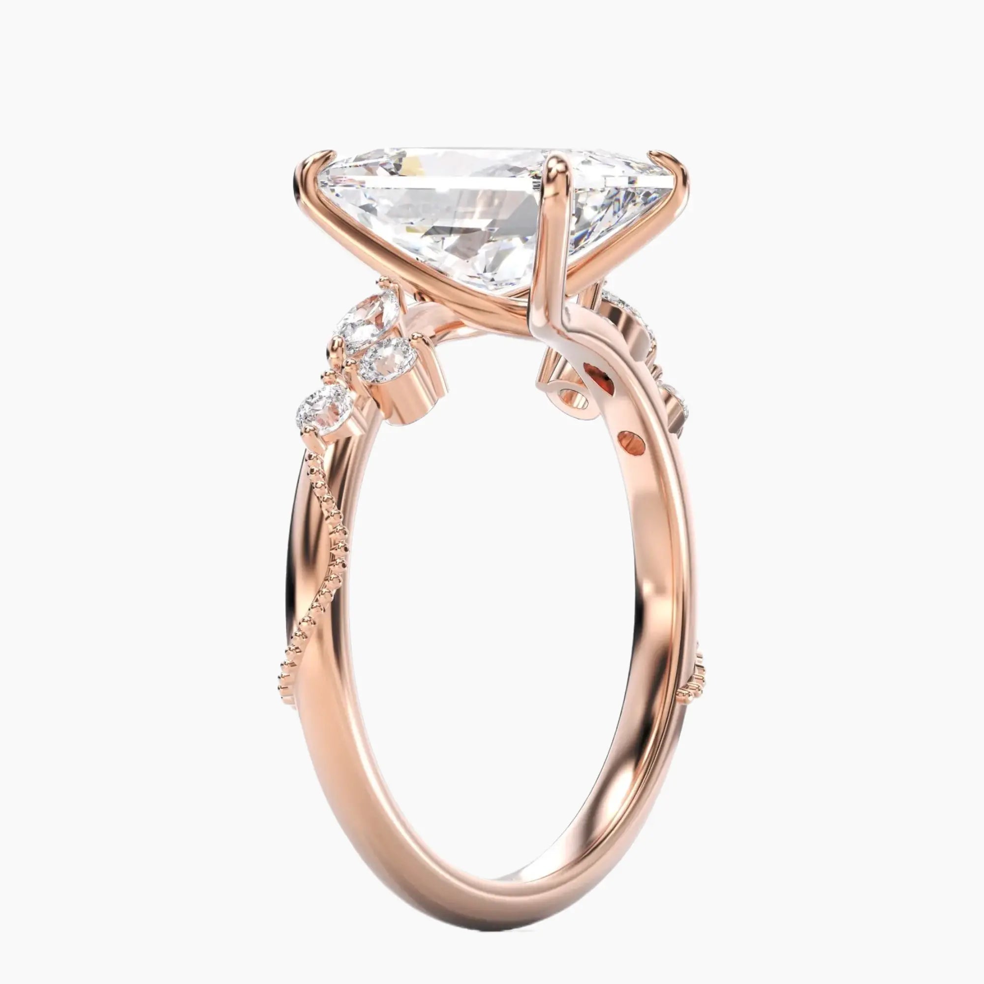 Chantilly Radiant Unique 1 Carat Lab Grown Diamond Engagement Ring in 14K White Gold