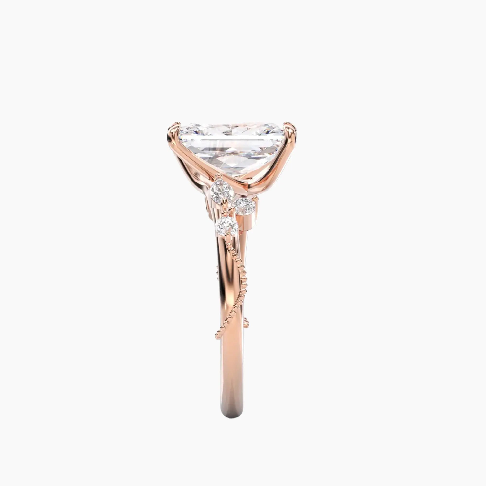 Chantilly Radiant Unique 1.5 Carat Lab Grown Diamond Engagement Ring in 18K Yellow Gold