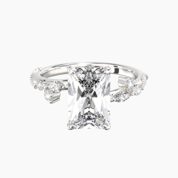 Chantilly Radiant Unique 2.5 Carat Lab Grown Diamond Engagement Ring in 18K White Gold