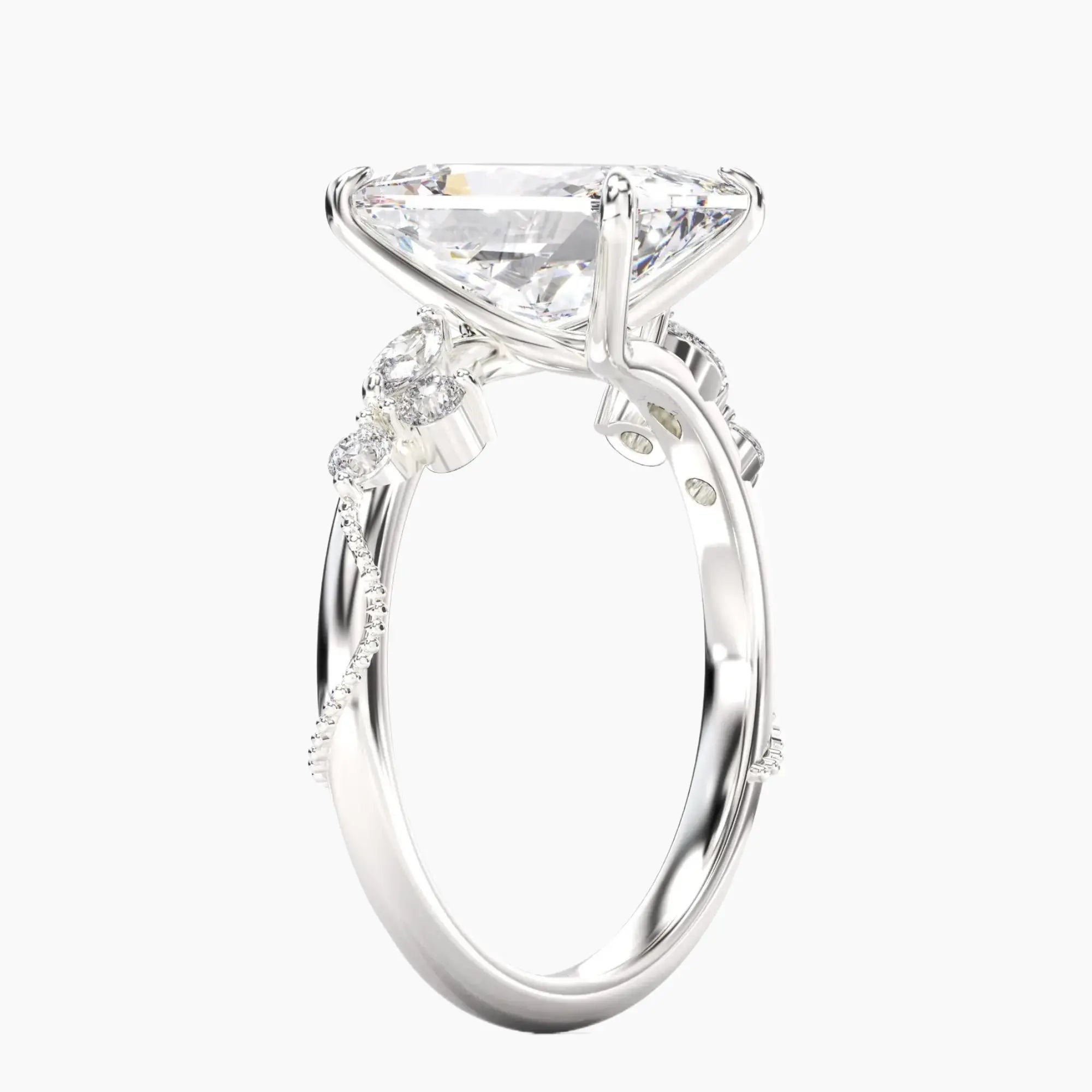 Chantilly Radiant Unique 1.5 Carat Lab Grown Diamond Engagement Ring in 14K White Gold