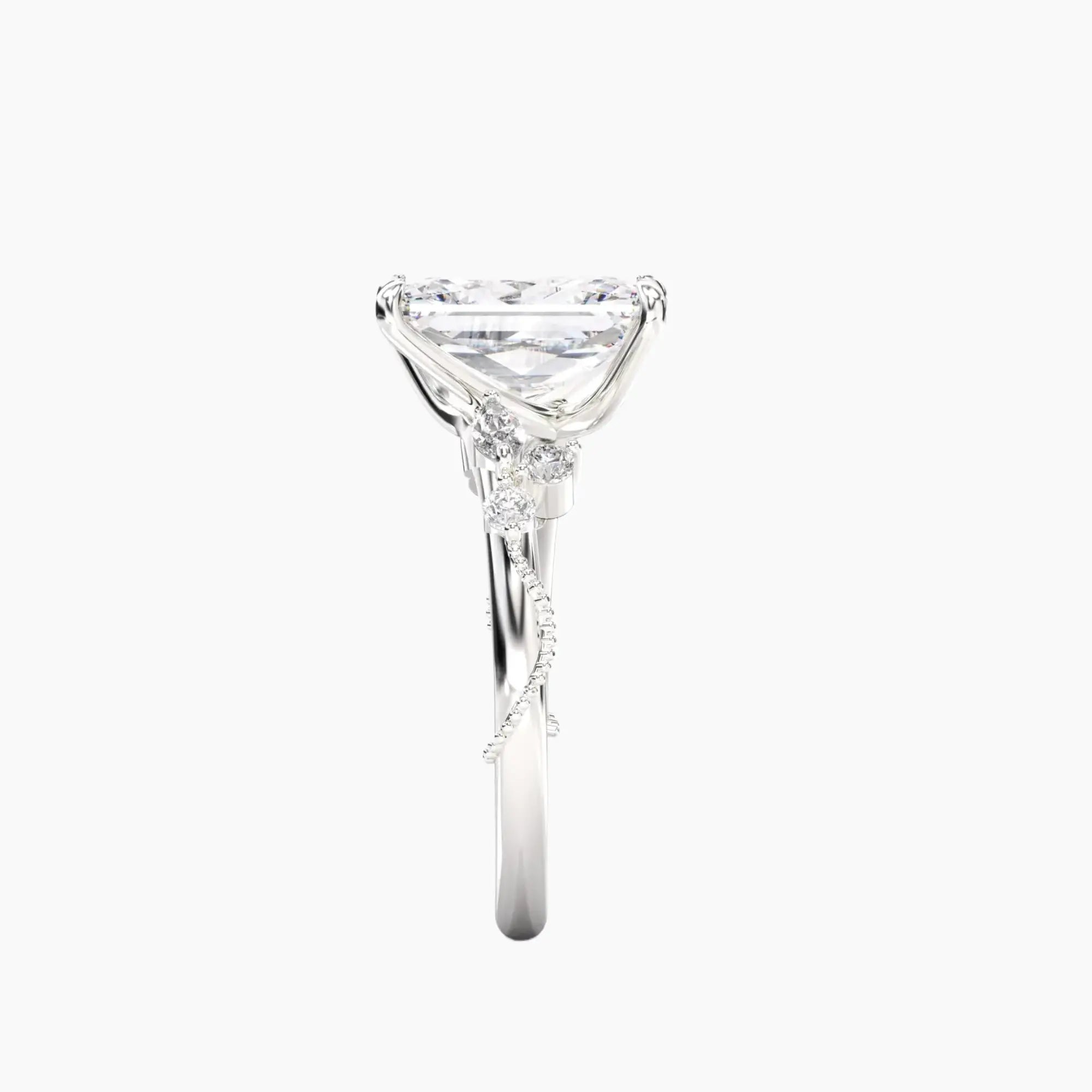 Chantilly Radiant Unique 2.5 Carat Lab Grown Diamond Engagement Ring in 18K Rose Gold