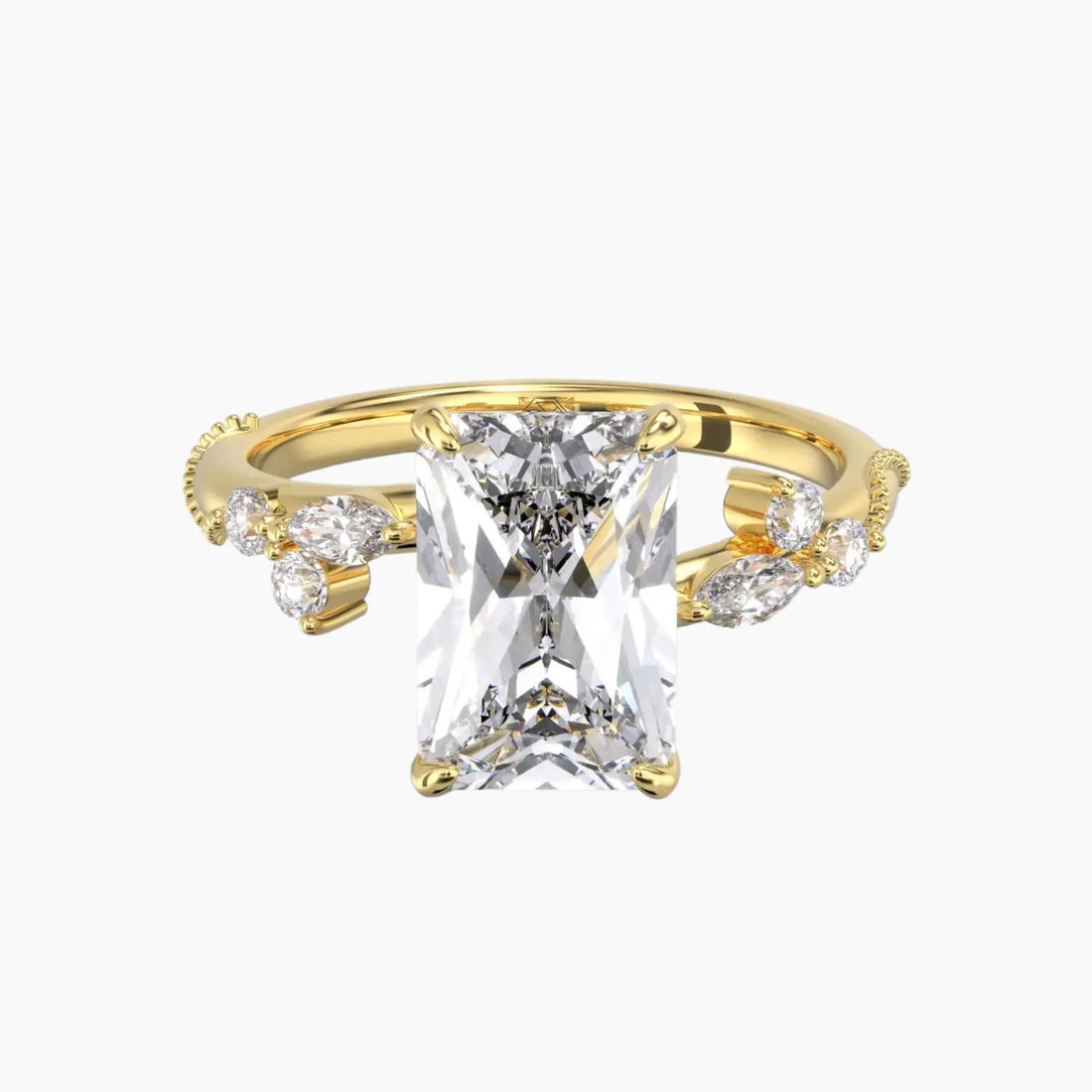 Chantilly Radiant Unique 1.5 Carat Lab Grown Diamond Engagement Ring in 14K Yellow Gold
