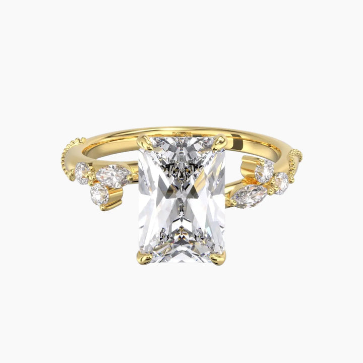 Chantilly Radiant Unique 2 Carat Lab Grown Diamond Engagement Ring in 14K Yellow Gold