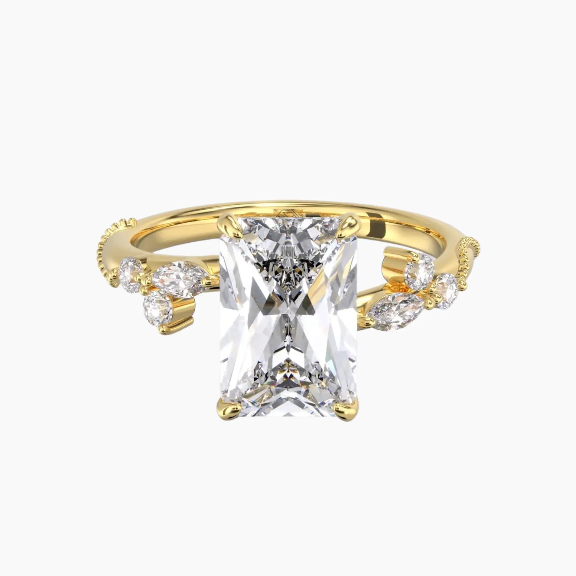 Chantilly Radiant Unique 1 Carat Lab Grown Diamond Engagement Ring in 18K Rose Gold