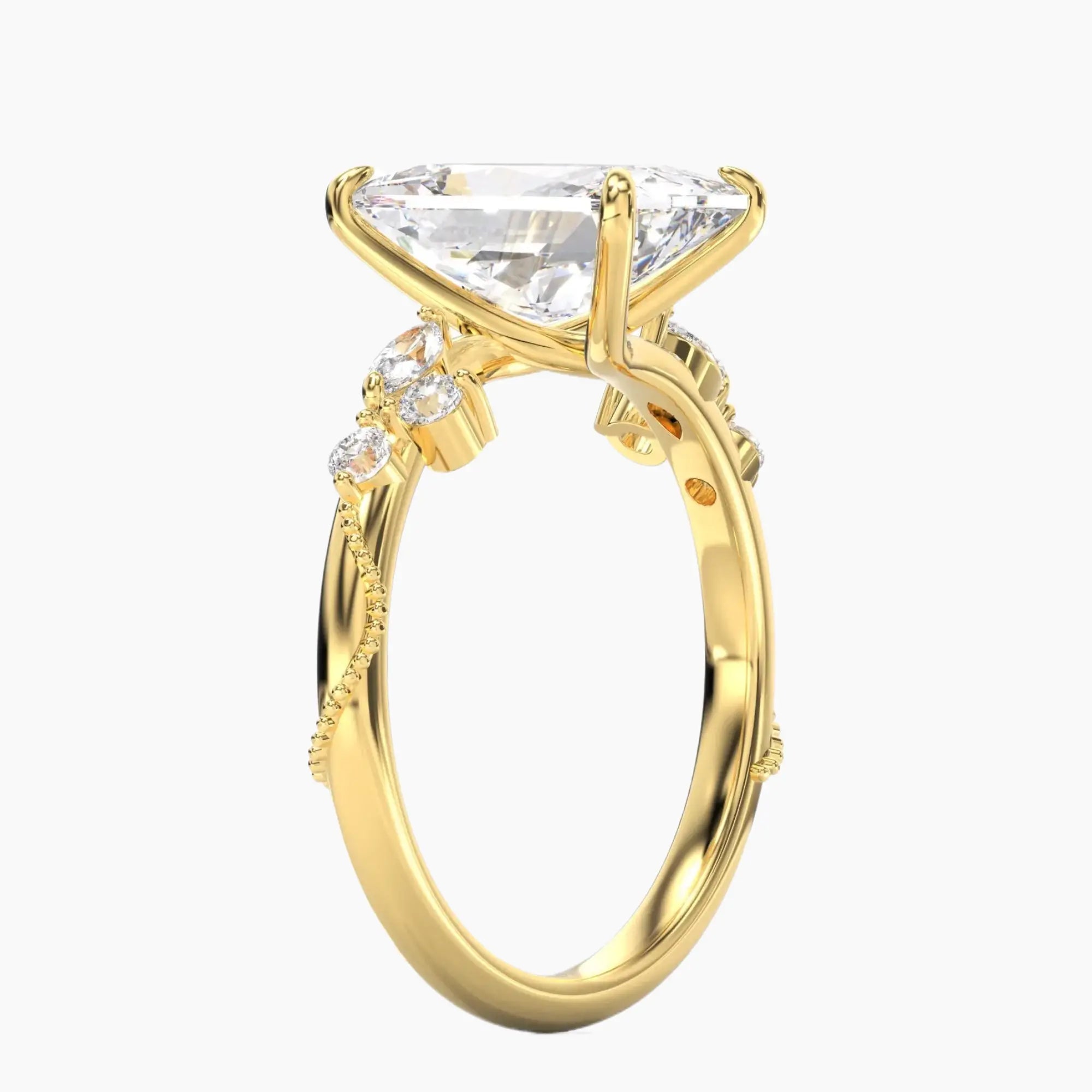 Chantilly Radiant Unique 1.5 Carat Lab Grown Diamond Engagement Ring in 18K Yellow Gold
