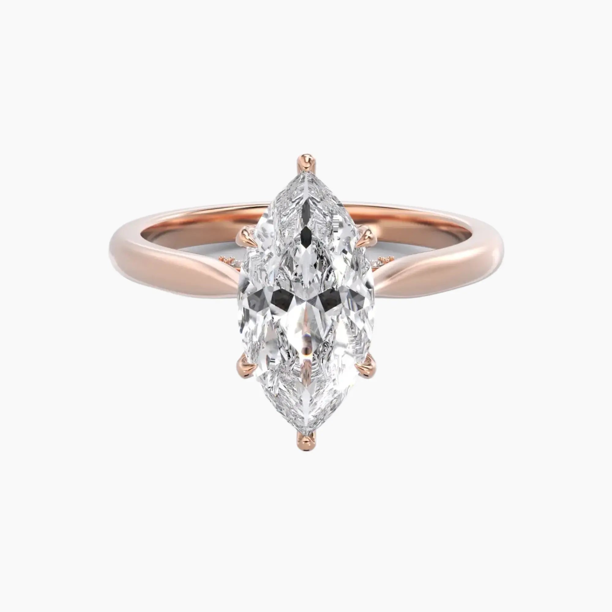 Rosette Marquise Hidden Halo 1 Carat Lab Grown Diamond Engagement Ring in 14K White Gold
