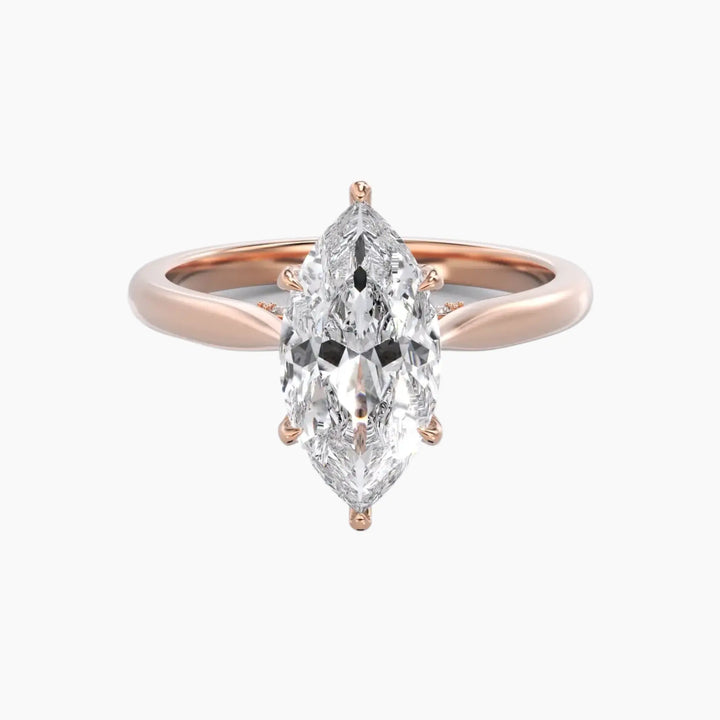 Rosette Marquise Hidden Halo 2.5 Carat Lab Grown Diamond Engagement Ring in 18K Rose Gold