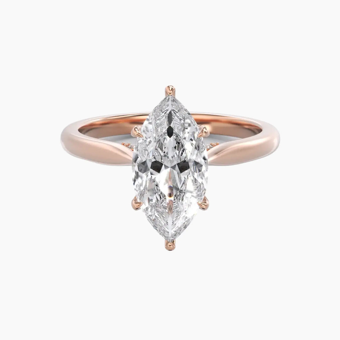 Rosette Marquise Hidden Halo Diamond Ring Setting in 14K Rose Gold