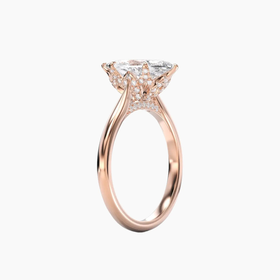 Rosette Marquise Hidden Halo 1 Carat Lab Grown Diamond Engagement Ring in 14K White Gold