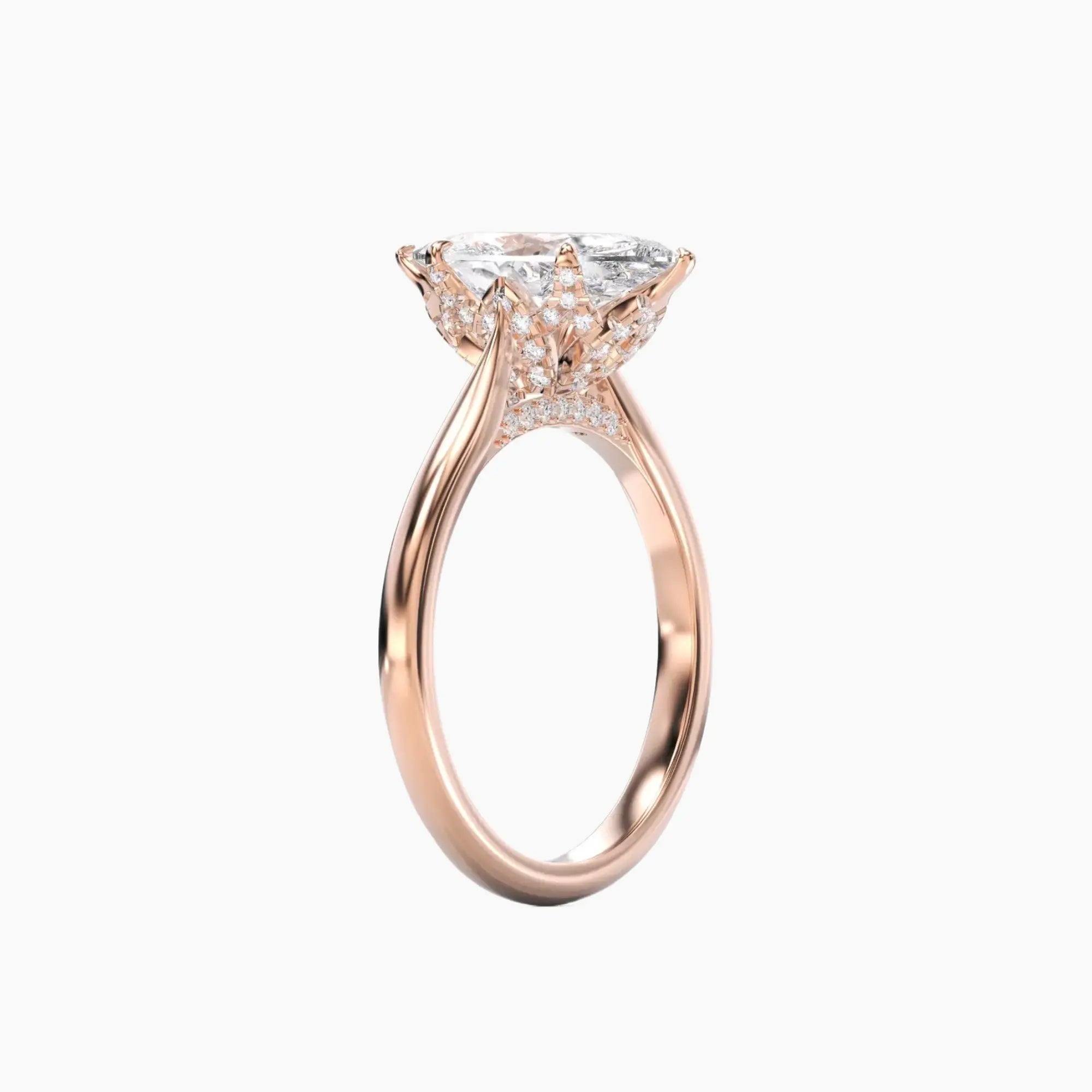 Rosette Marquise Hidden Halo 2.5 Carat Lab Grown Diamond Engagement Ring in 14K Yellow Gold