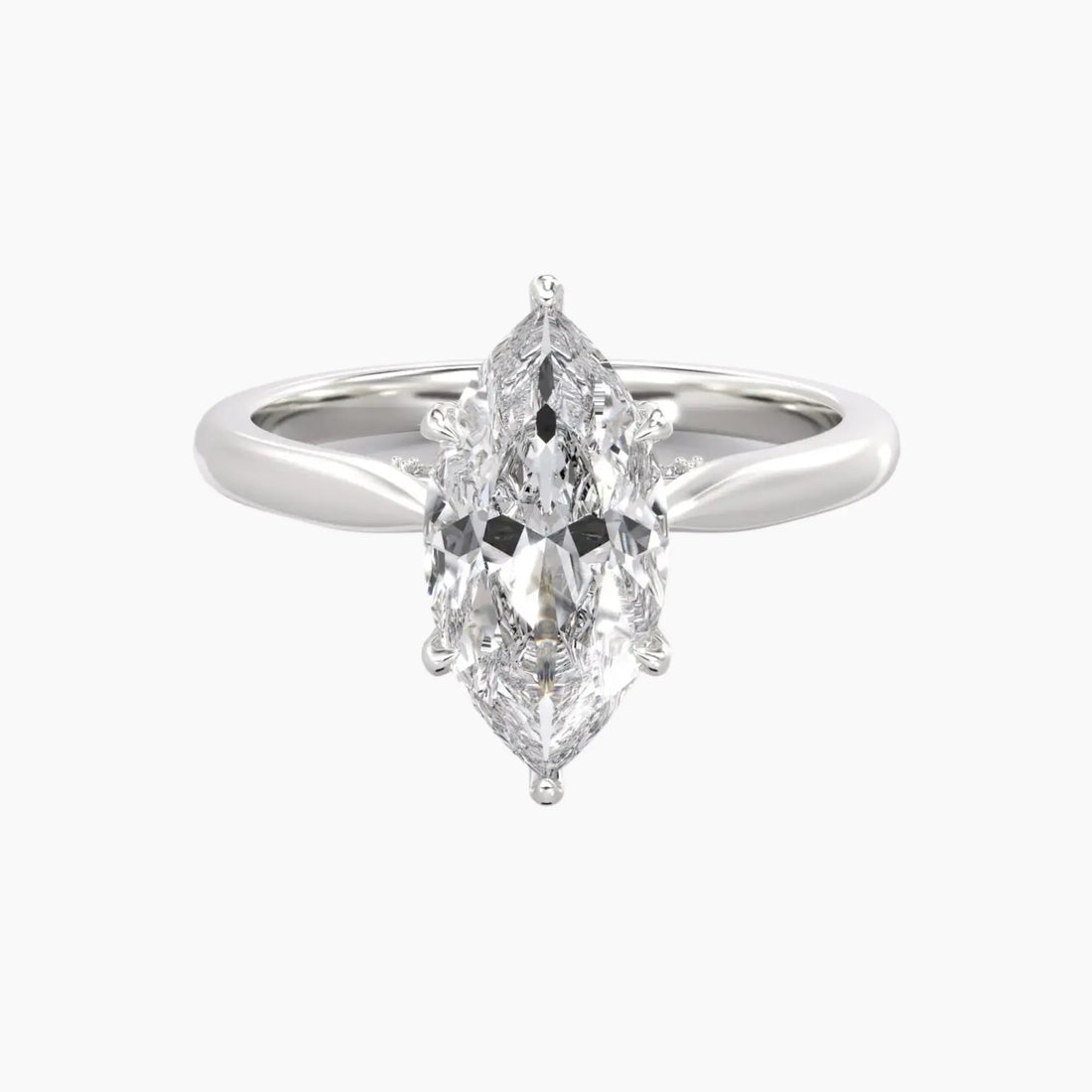 Rosette Marquise Hidden Halo 1.5 Carat Lab Grown Diamond Engagement Ring in 18K White Gold