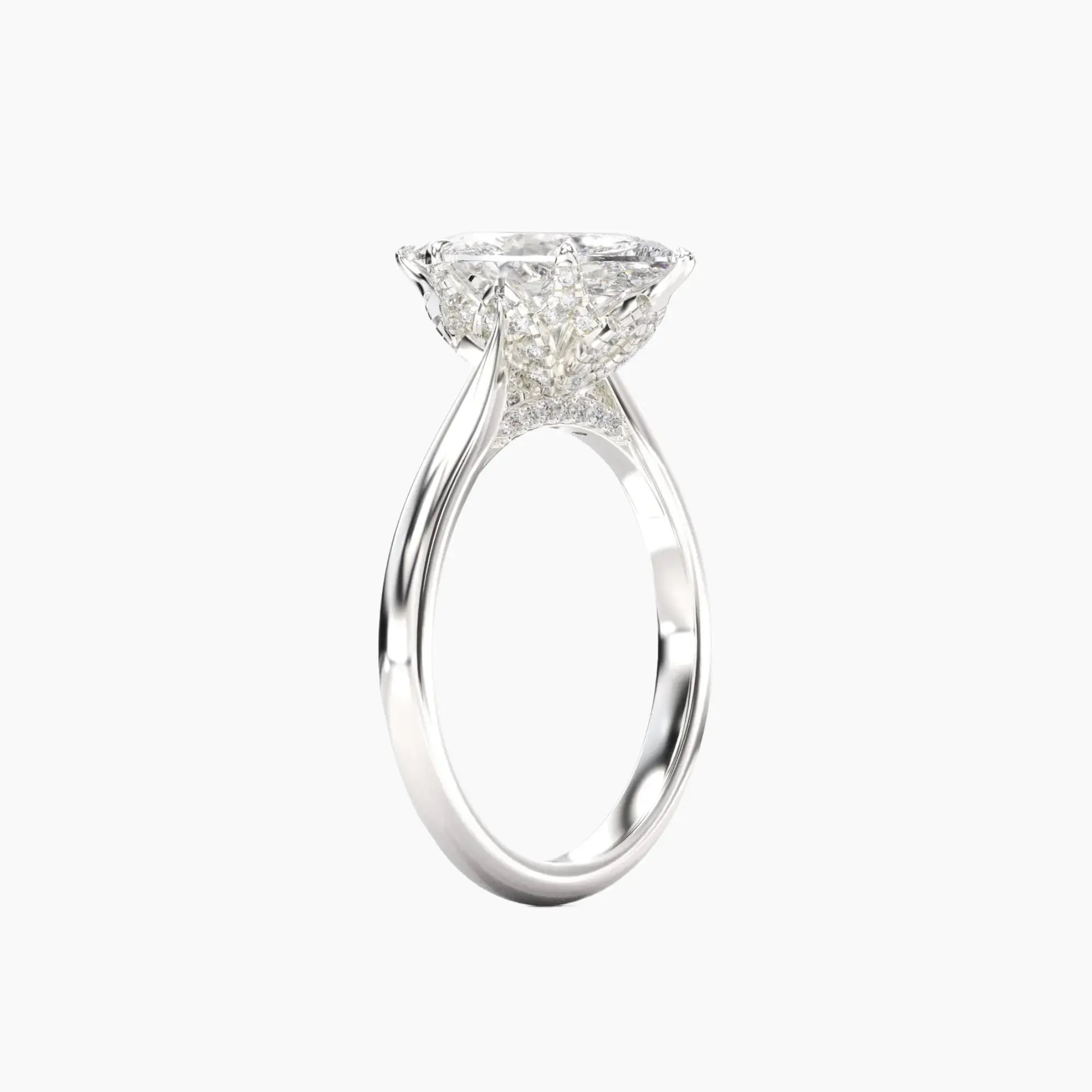 Rosette Marquise Hidden Halo 3 Carat Lab Grown Diamond Engagement Ring in 18K White Gold