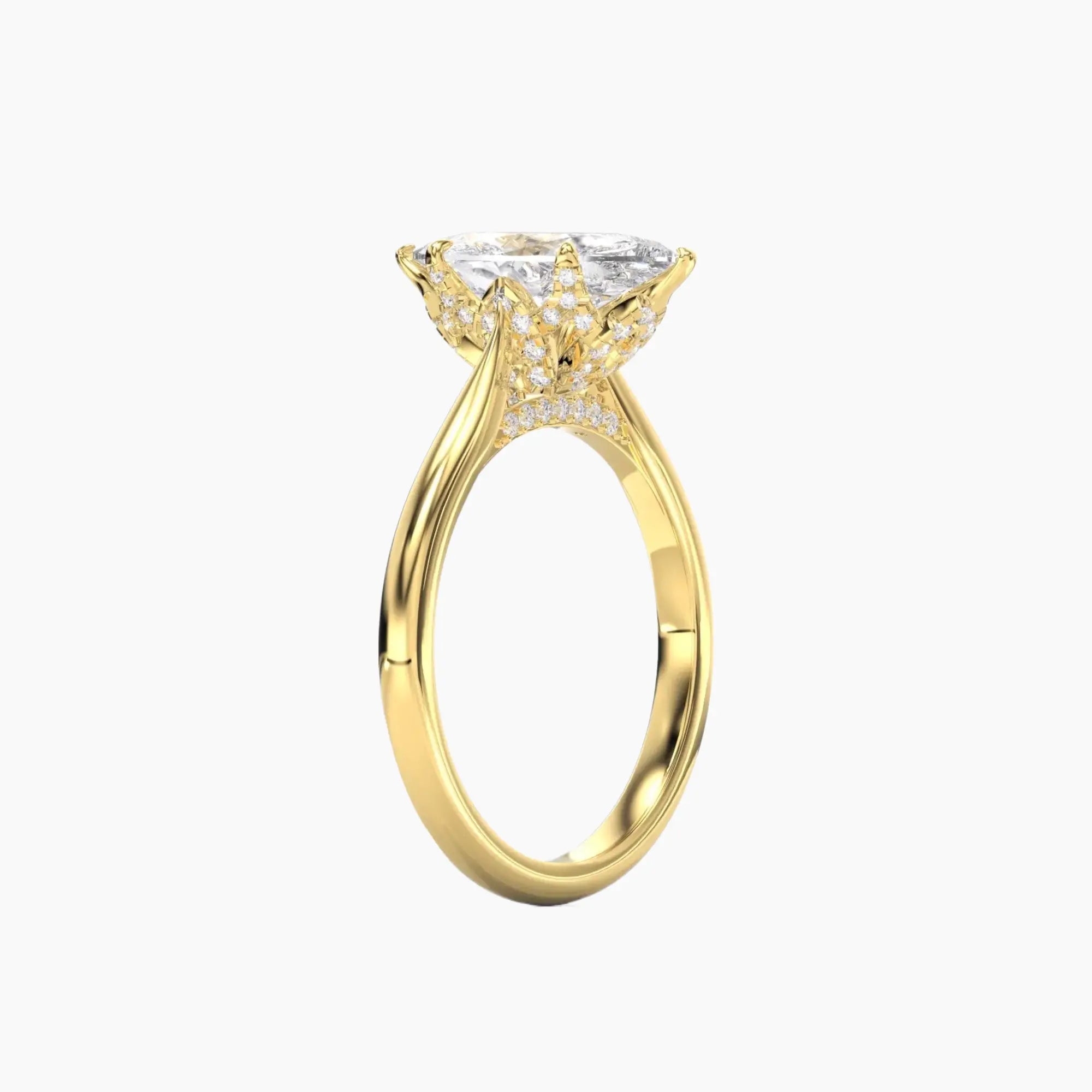 Rosette Marquise Hidden Halo 3 Carat Lab Grown Diamond Engagement Ring in 18K Rose Gold