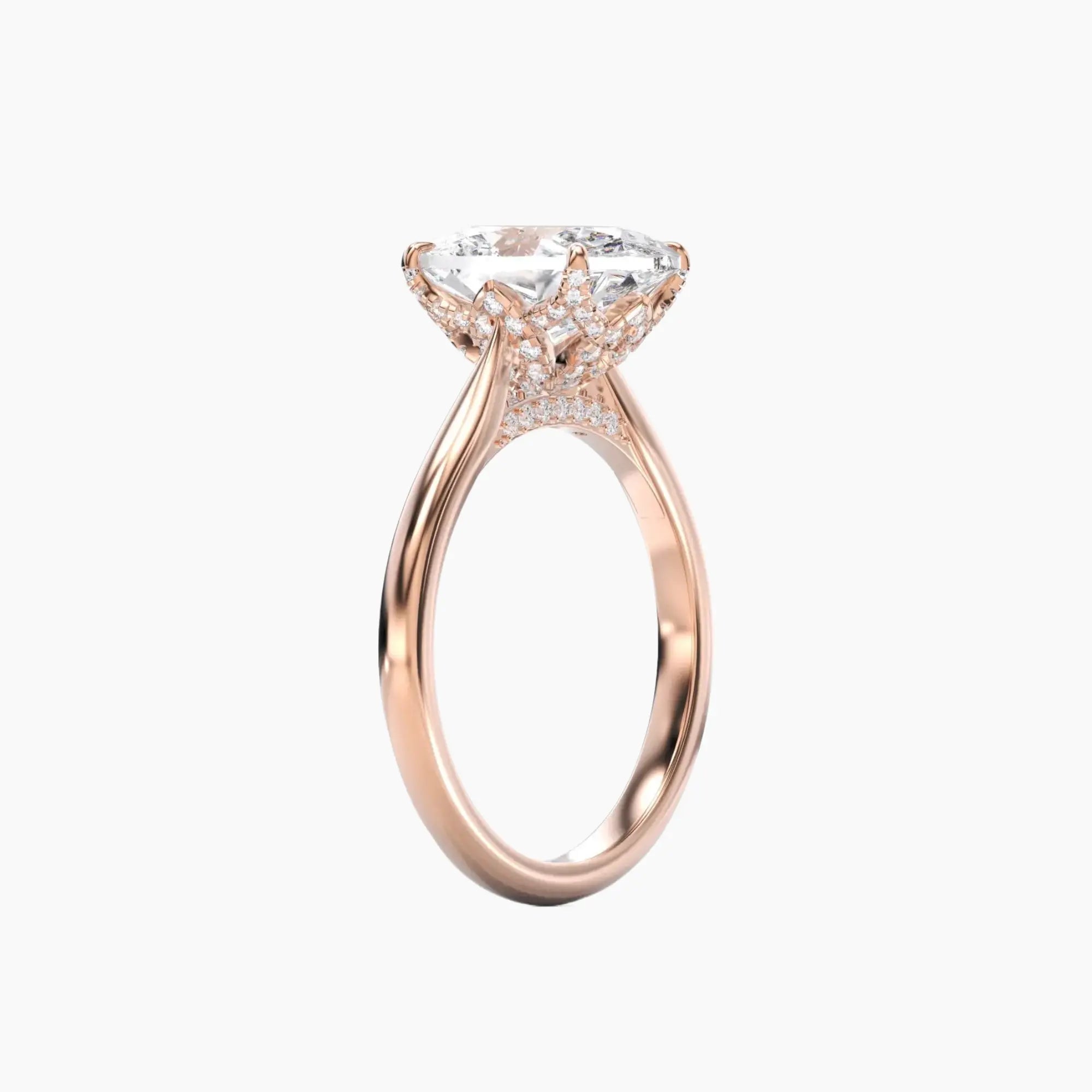 Rosette Oval Hidden Halo 2.5 Carat Lab Grown Diamond Engagement Ring in 14K Rose Gold