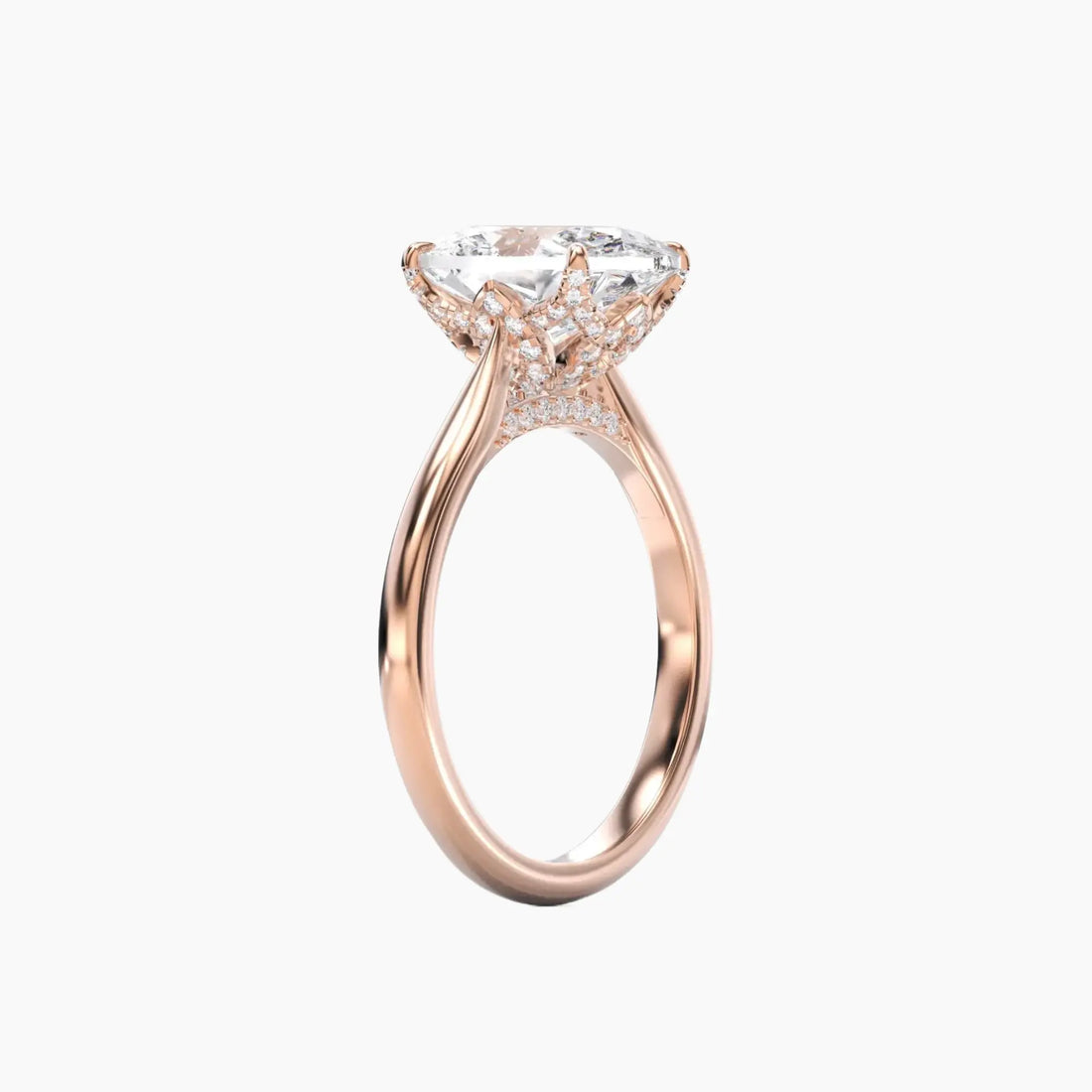 Rosette Oval Hidden Halo 3 Carat Lab Grown Diamond Engagement Ring in 14K Rose Gold