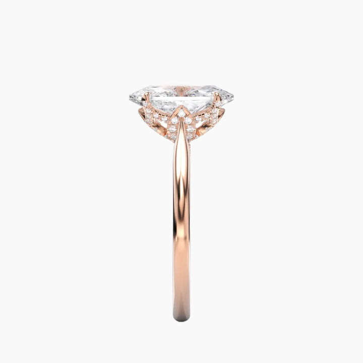 Rosette Oval Hidden Halo 1.5 Carat Lab Grown Diamond Engagement Ring in 18K White Gold