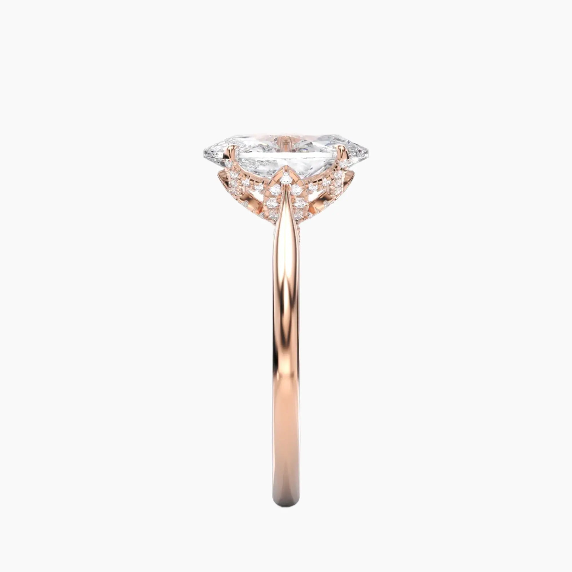Rosette Oval Hidden Halo 2 Carat Lab Grown Diamond Engagement Ring in 18K Rose Gold