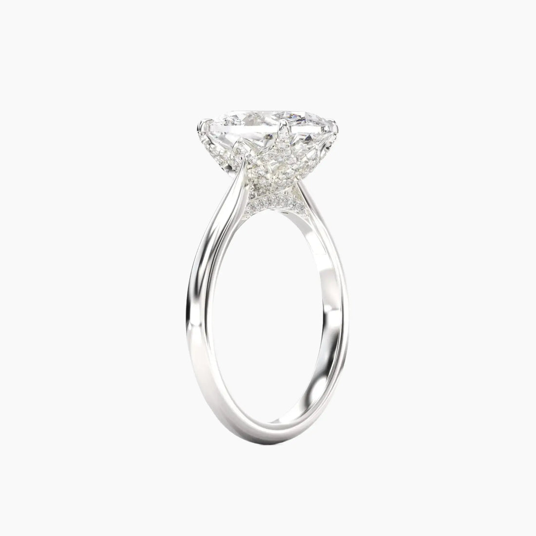 Rosette Oval Hidden Halo 2.5 Carat Lab Grown Diamond Engagement Ring in 18K Yellow Gold