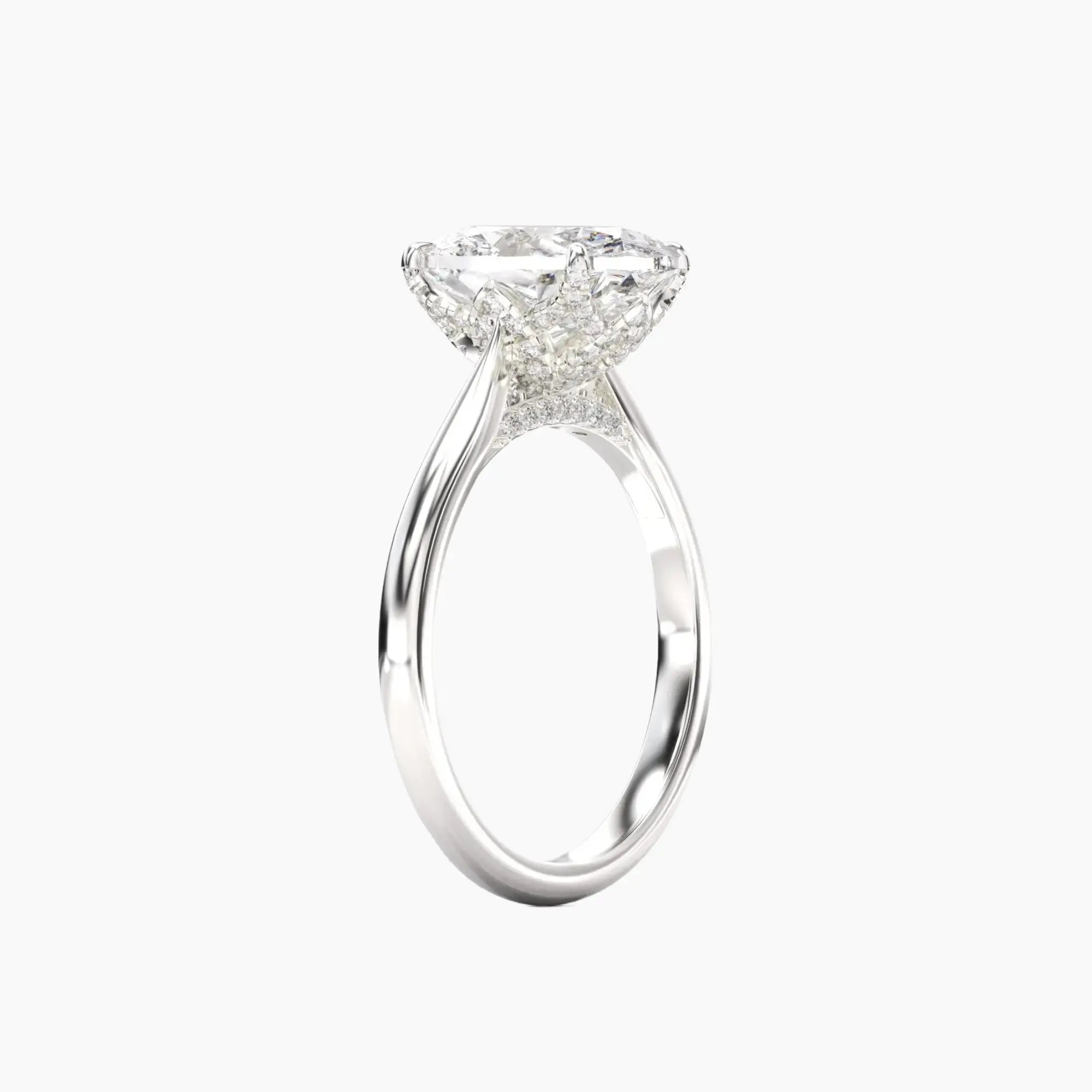 Rosette Oval Hidden Halo 1.5 Carat Lab Grown Diamond Engagement Ring in 14K White Gold