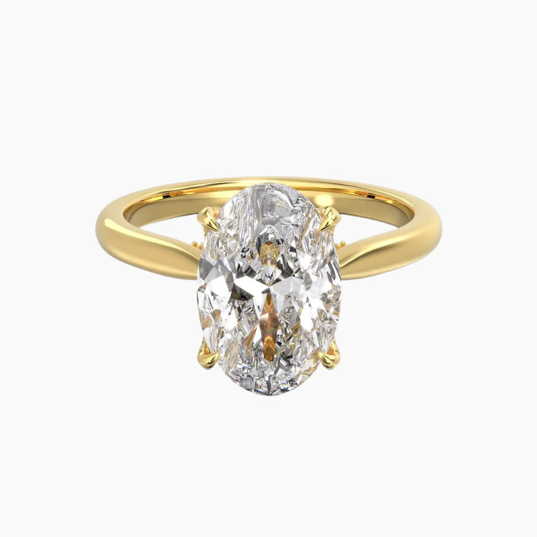 Rosette Oval Hidden Halo 1 Carat Lab Grown Diamond Engagement Ring in 18K Yellow Gold