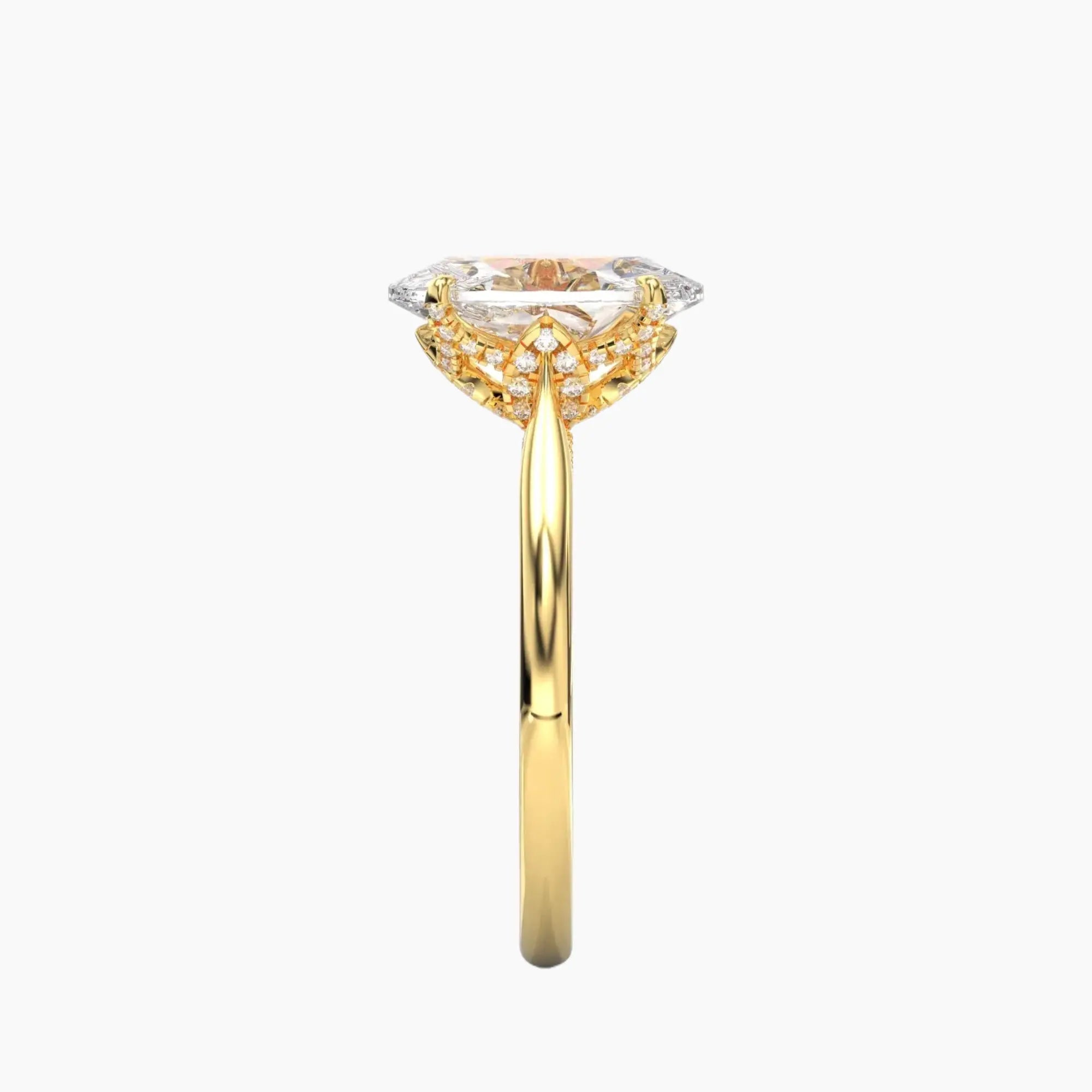 Rosette Oval Hidden Halo Diamond Ring Setting in 14K Rose Gold