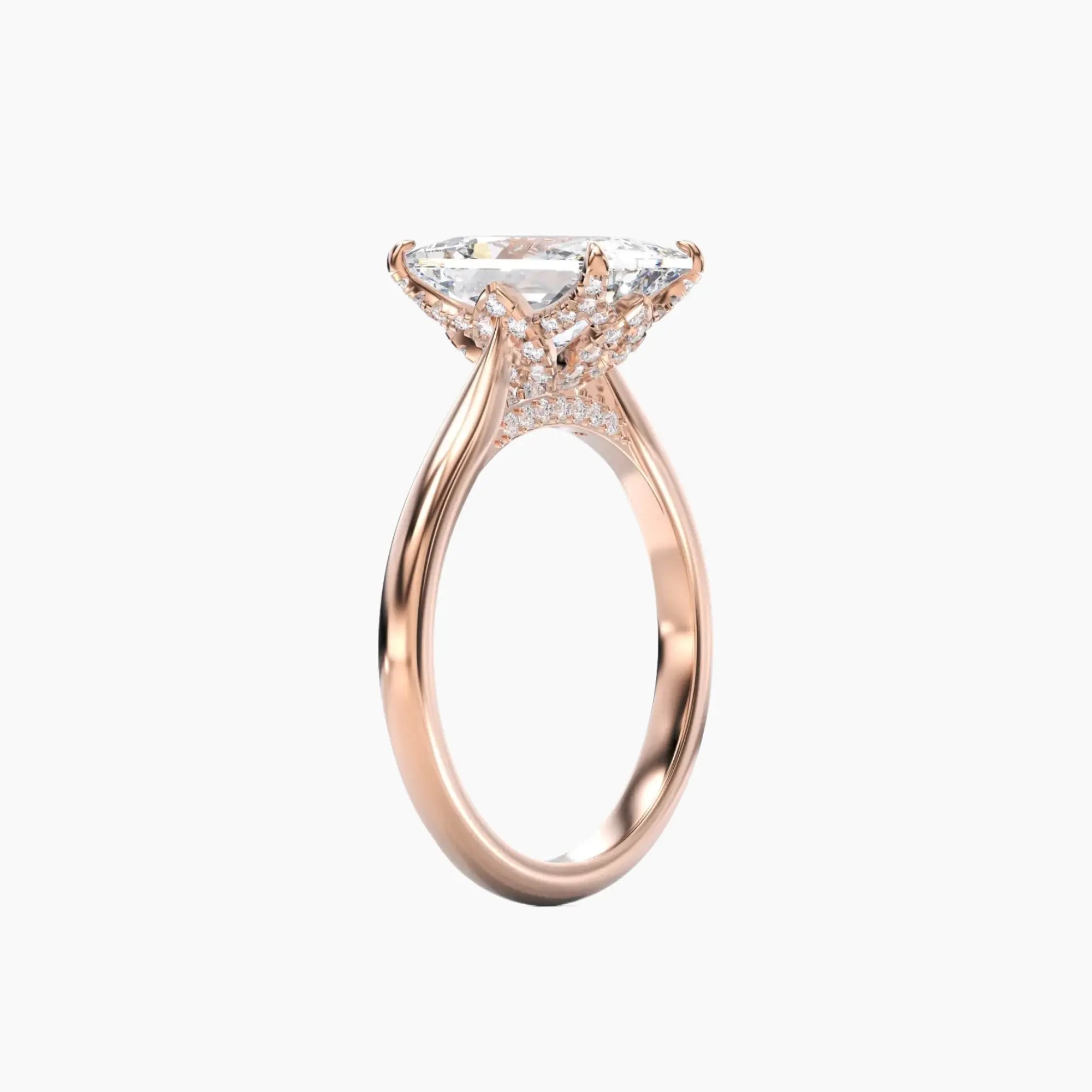 Rosette Radiant Hidden Halo 2.5 Carat Lab Grown Diamond Engagement Ring in 14K Yellow Gold