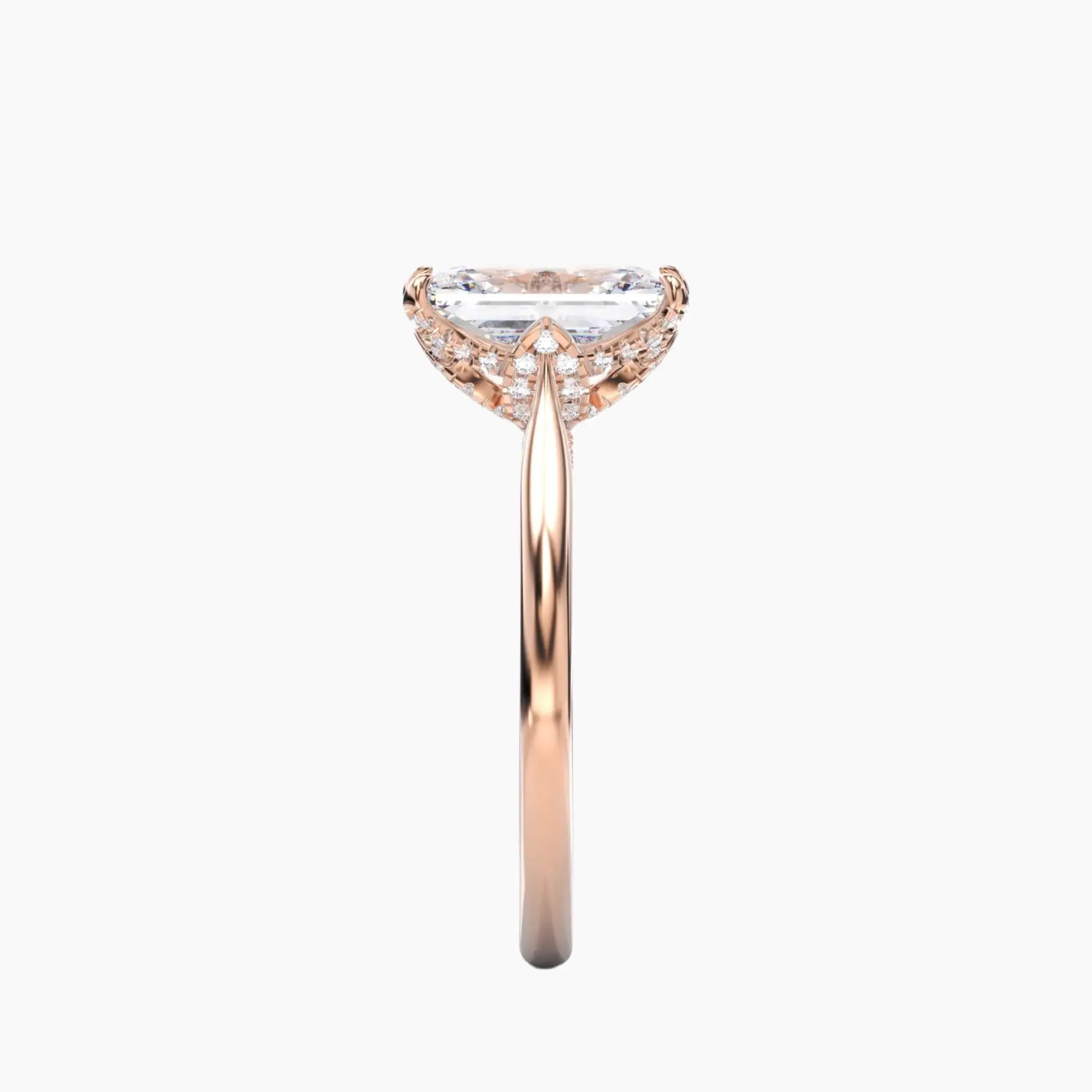 Rosette Radiant Hidden Halo 3 Carat Lab Grown Diamond Engagement Ring in 14K Rose Gold