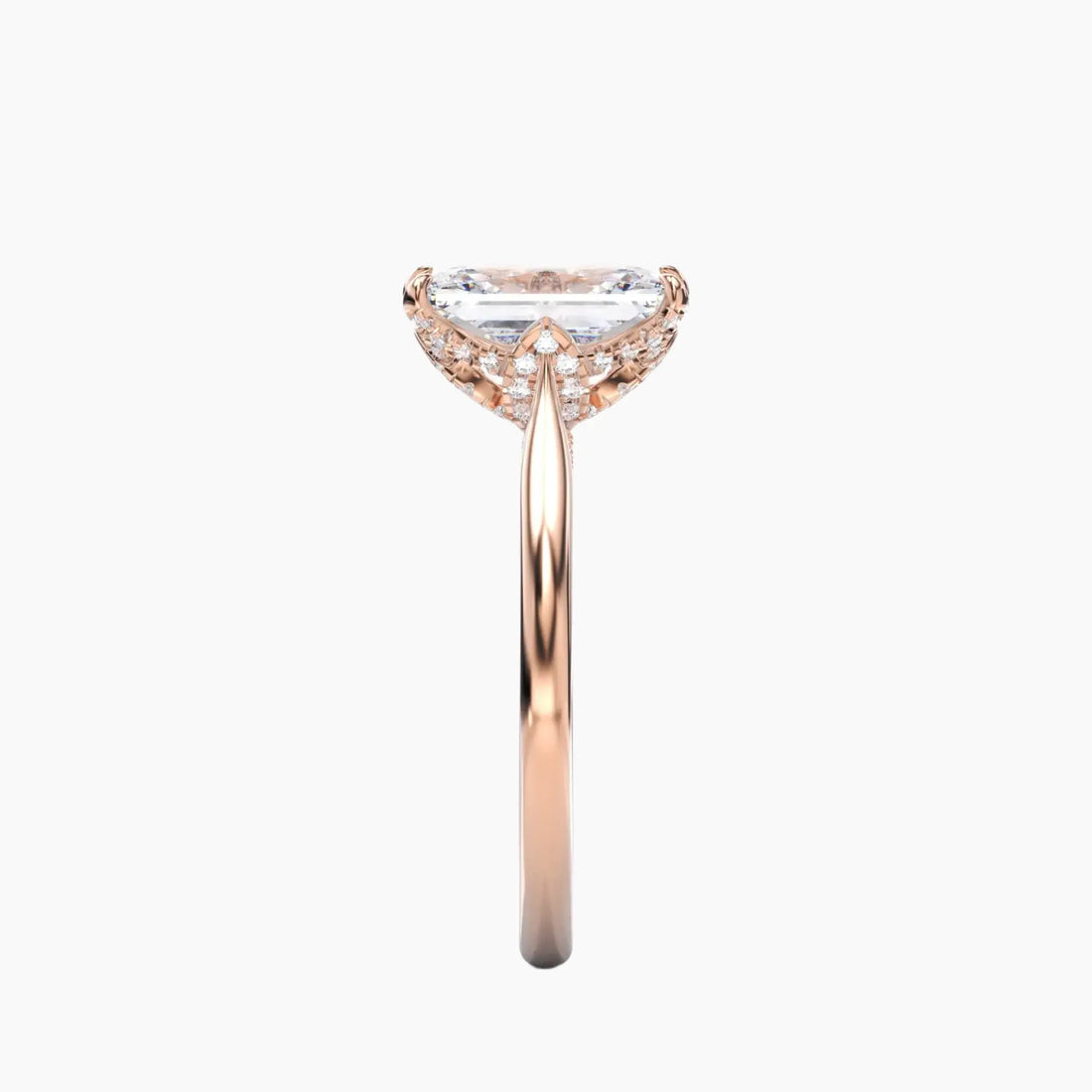 Rosette Radiant Hidden Halo 1 Carat Lab Grown Diamond Engagement Ring in 18K White Gold