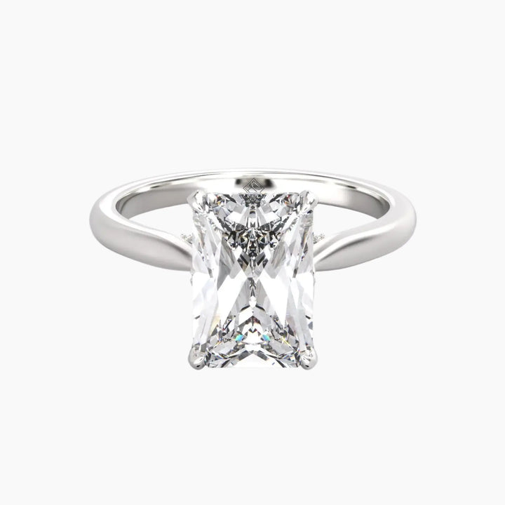 Rosette Radiant Hidden Halo 1.5 Carat Lab Grown Diamond Engagement Ring in 18K White Gold