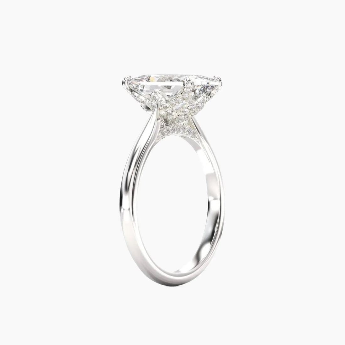 Rosette Radiant Hidden Halo 3 Carat Lab Grown Diamond Engagement Ring in 14K Yellow Gold