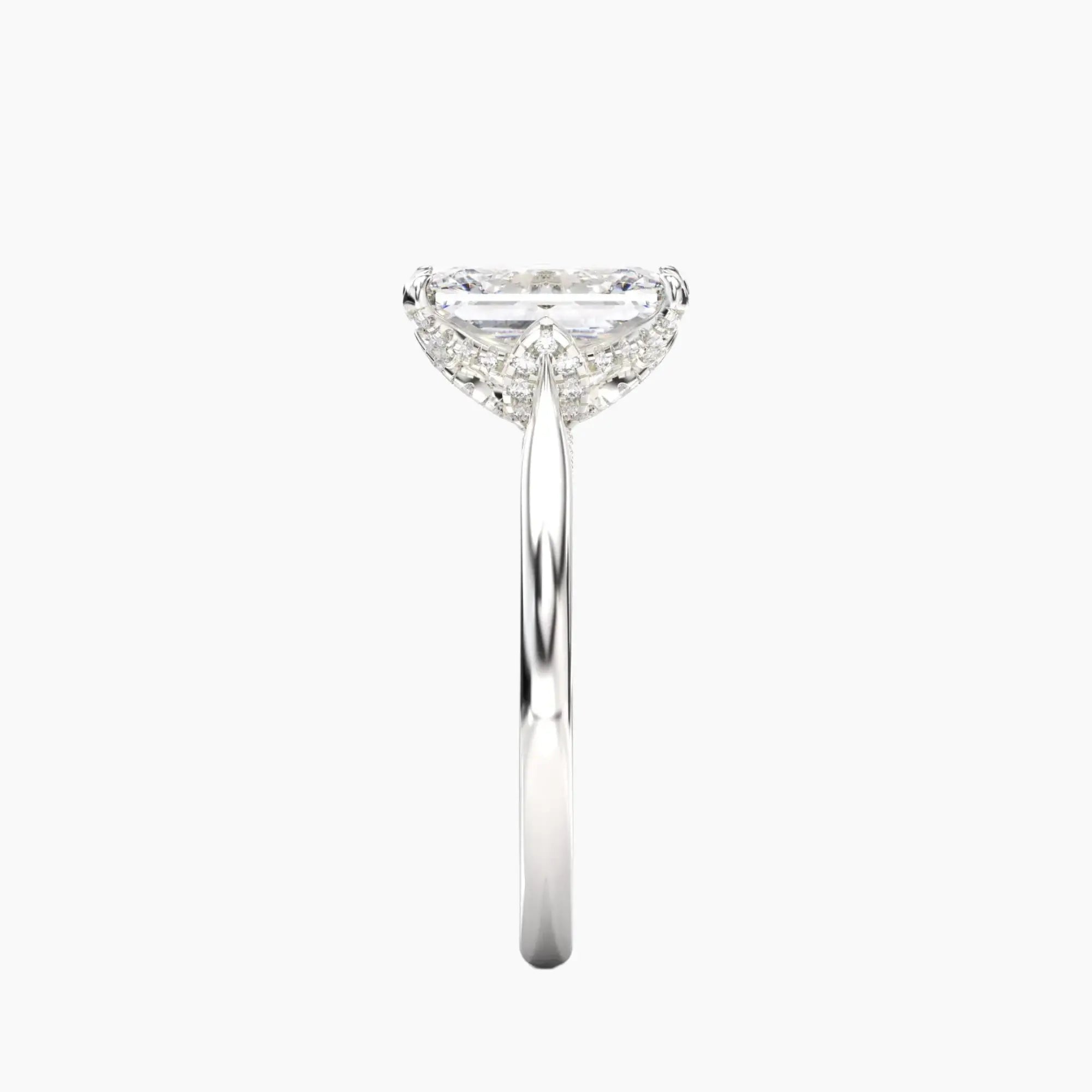Rosette Radiant Hidden Halo 3 Carat Lab Grown Diamond Engagement Ring in 18K White Gold