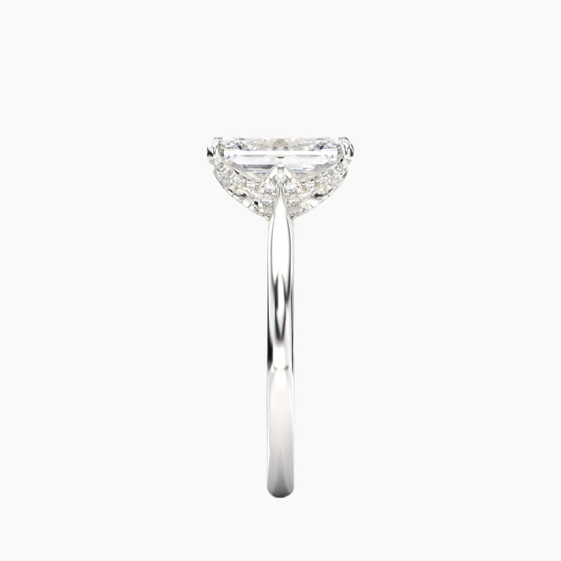 Rosette Radiant Hidden Halo Diamond Ring Setting in 18K White Gold