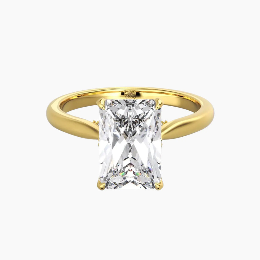 Rosette Radiant Hidden Halo 3 Carat Lab Grown Diamond Engagement Ring in 18K Yellow Gold