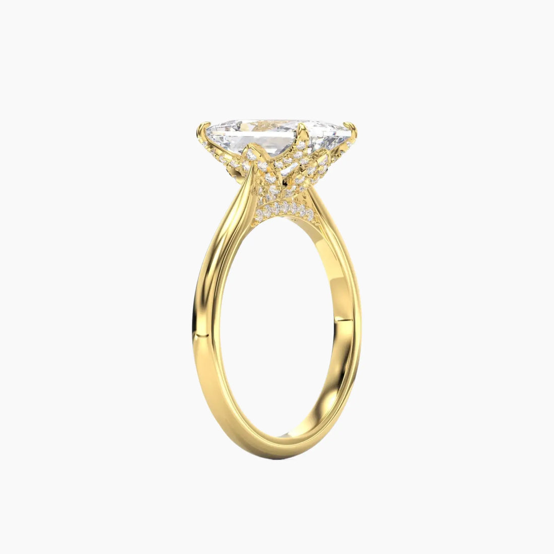 Rosette Radiant Hidden Halo Diamond Ring Setting in 18K White Gold