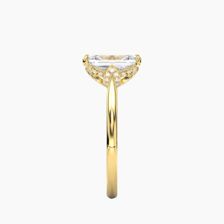 Rosette Radiant Hidden Halo 3 Carat Lab Grown Diamond Engagement Ring in 14K Rose Gold