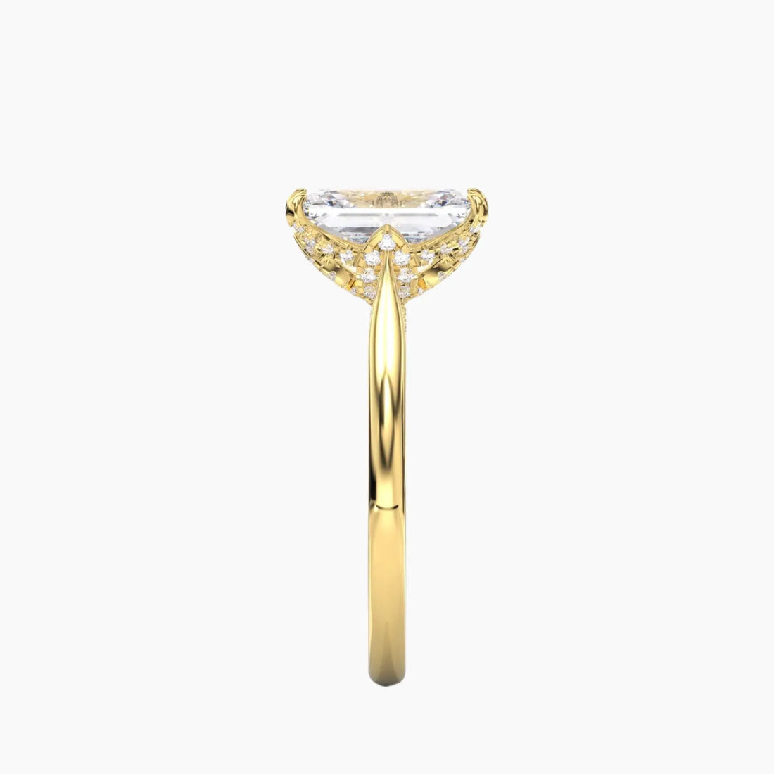 Rosette Radiant Hidden Halo Diamond Ring Setting in 14K Rose Gold