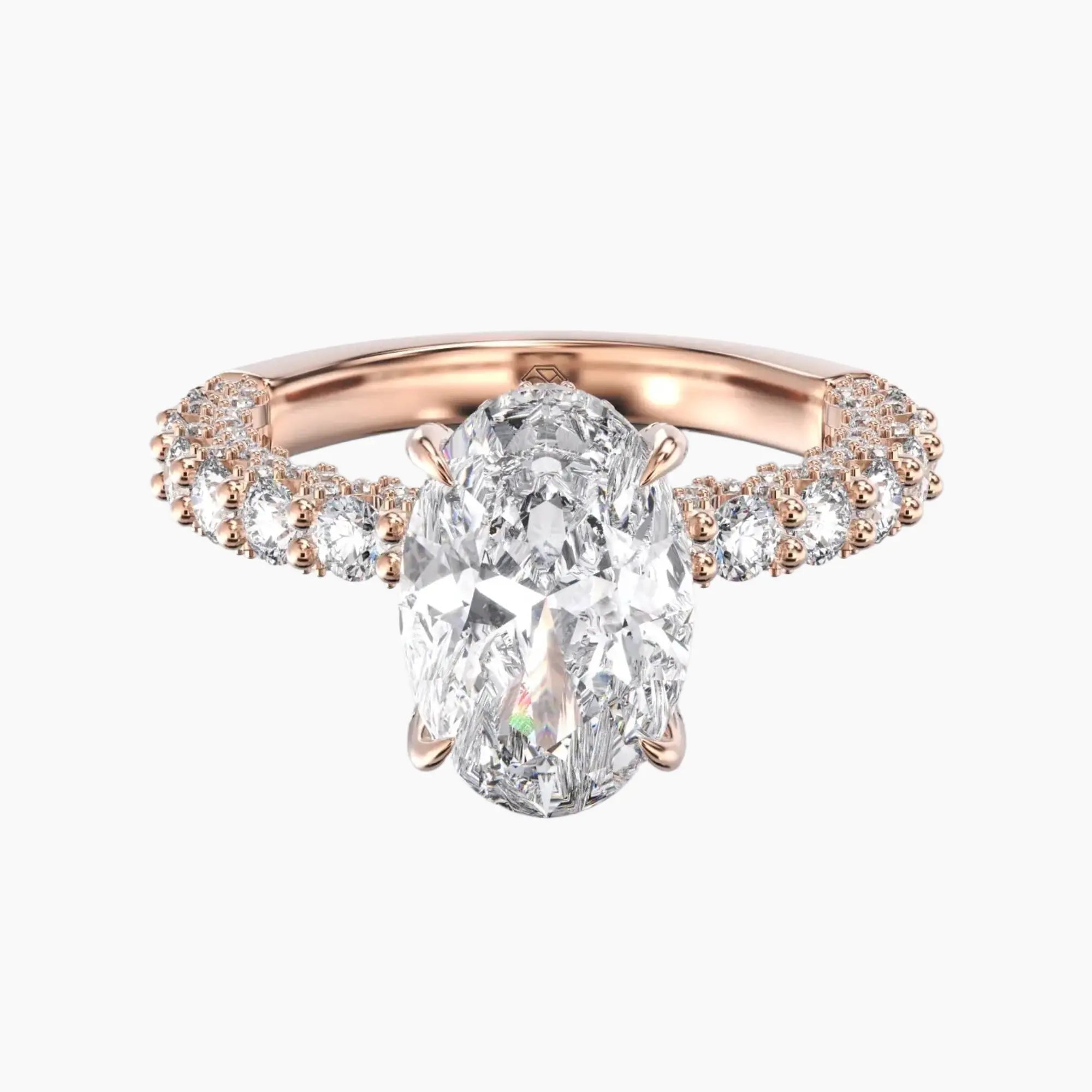 Lustre Oval Hidden Halo 3 Carat Lab Grown Diamond Engagement Ring in 18K Yellow Gold