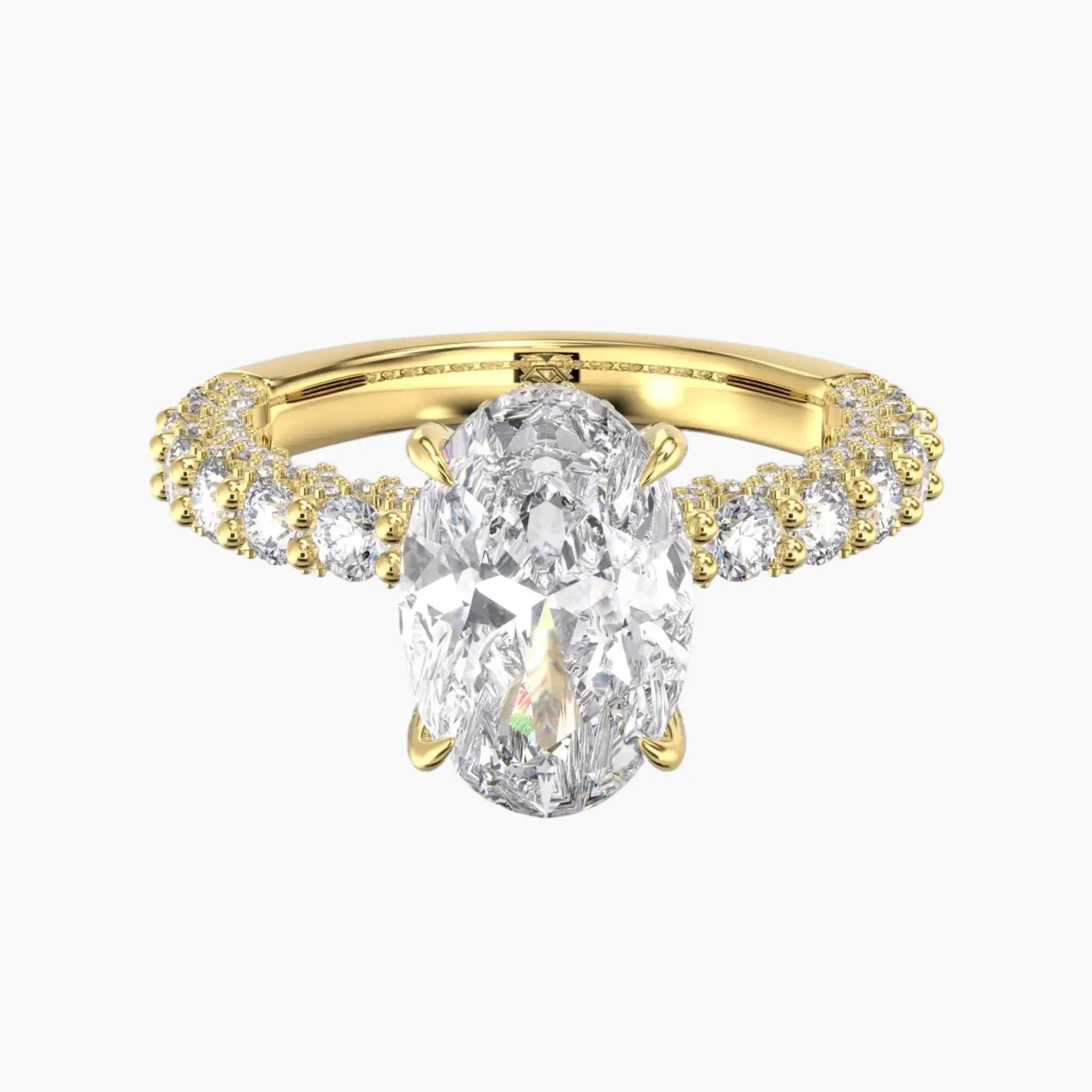 Lustre Oval Hidden Halo 3 Carat Lab Grown Diamond Engagement Ring in 14K Yellow Gold