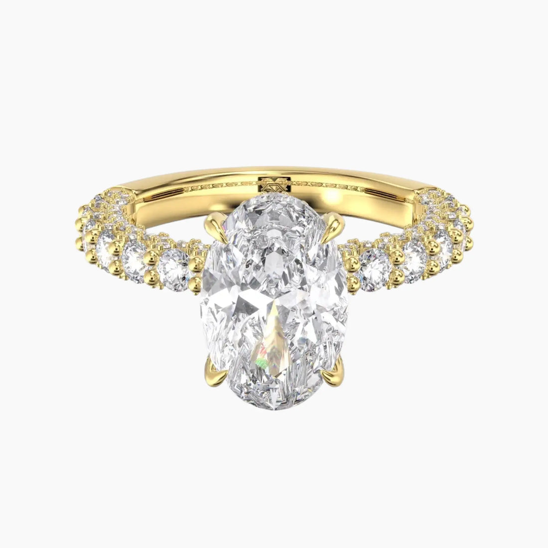 Lustre Oval Hidden Halo 3 Carat Lab Grown Diamond Engagement Ring in 18K Yellow Gold