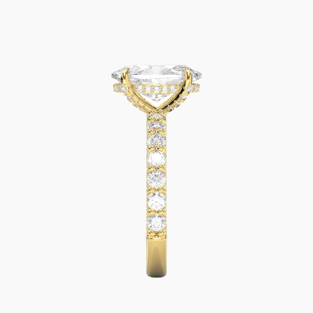 Lustre Oval Hidden Halo Diamond Ring Setting in 14K Yellow Gold