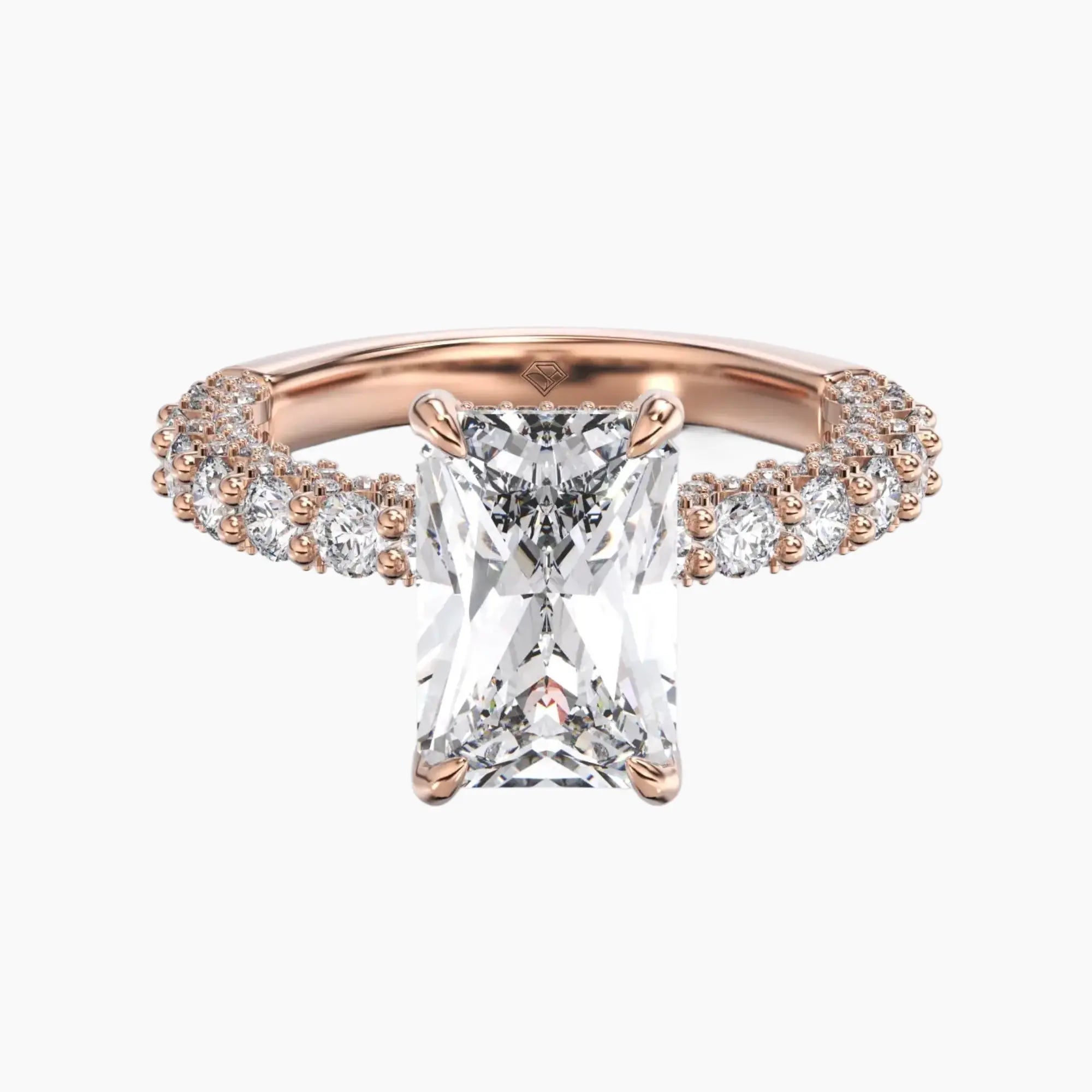 Lustre Radiant Hidden Halo Diamond Ring Setting in 18K Rose Gold