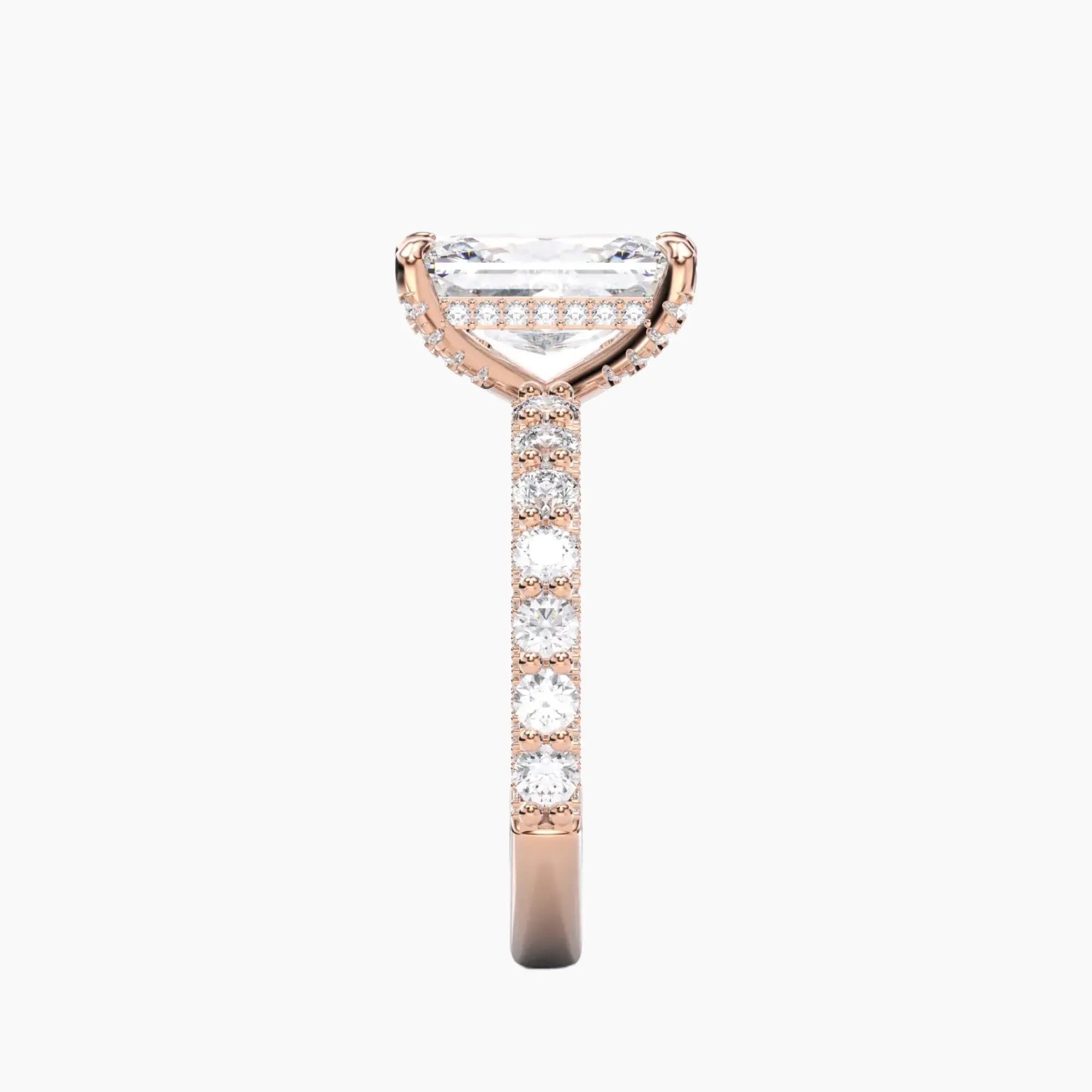 Lustre Radiant Hidden Halo Diamond Ring Setting in 14K Rose Gold