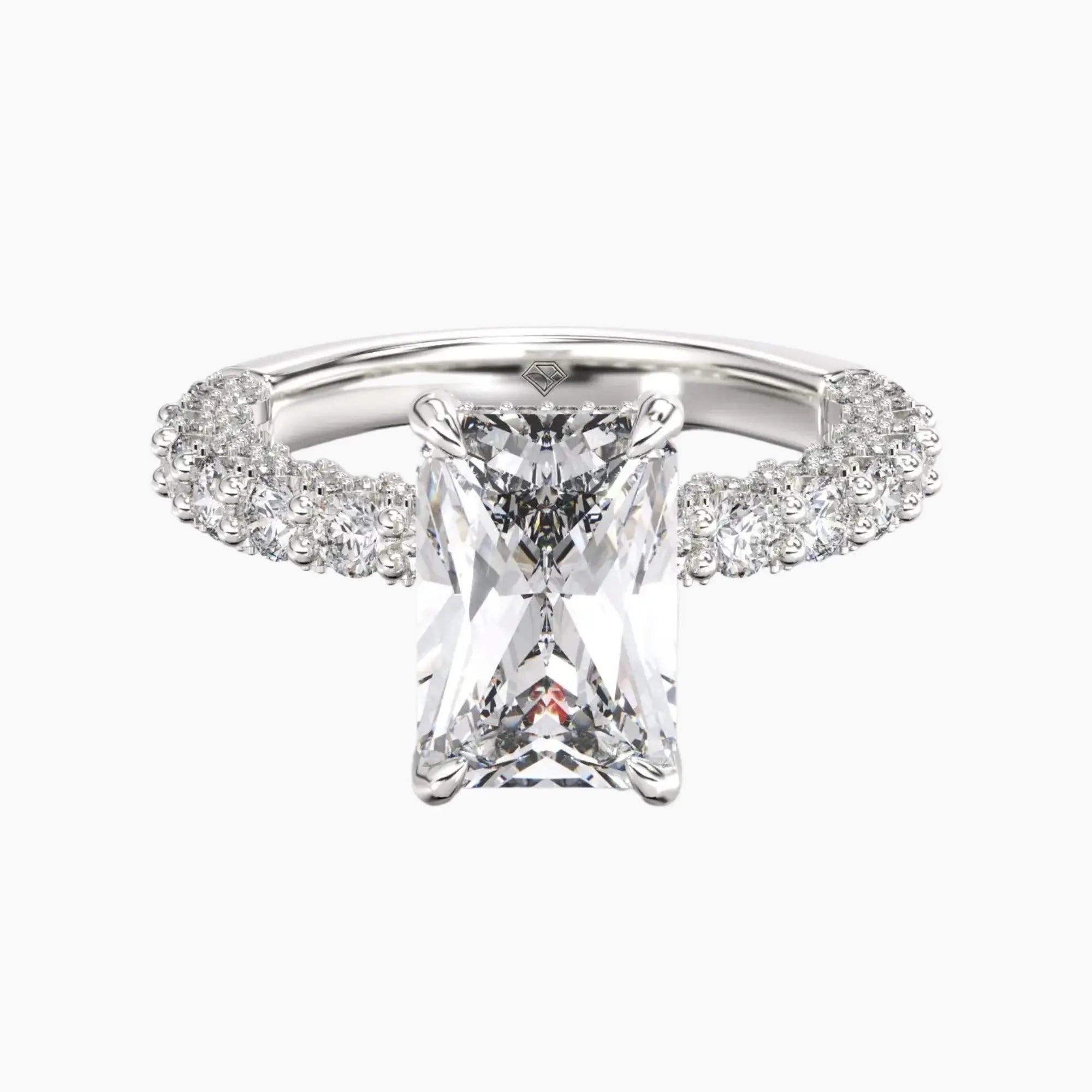 Lustre Radiant Hidden Halo Diamond Ring Setting in 18K White Gold