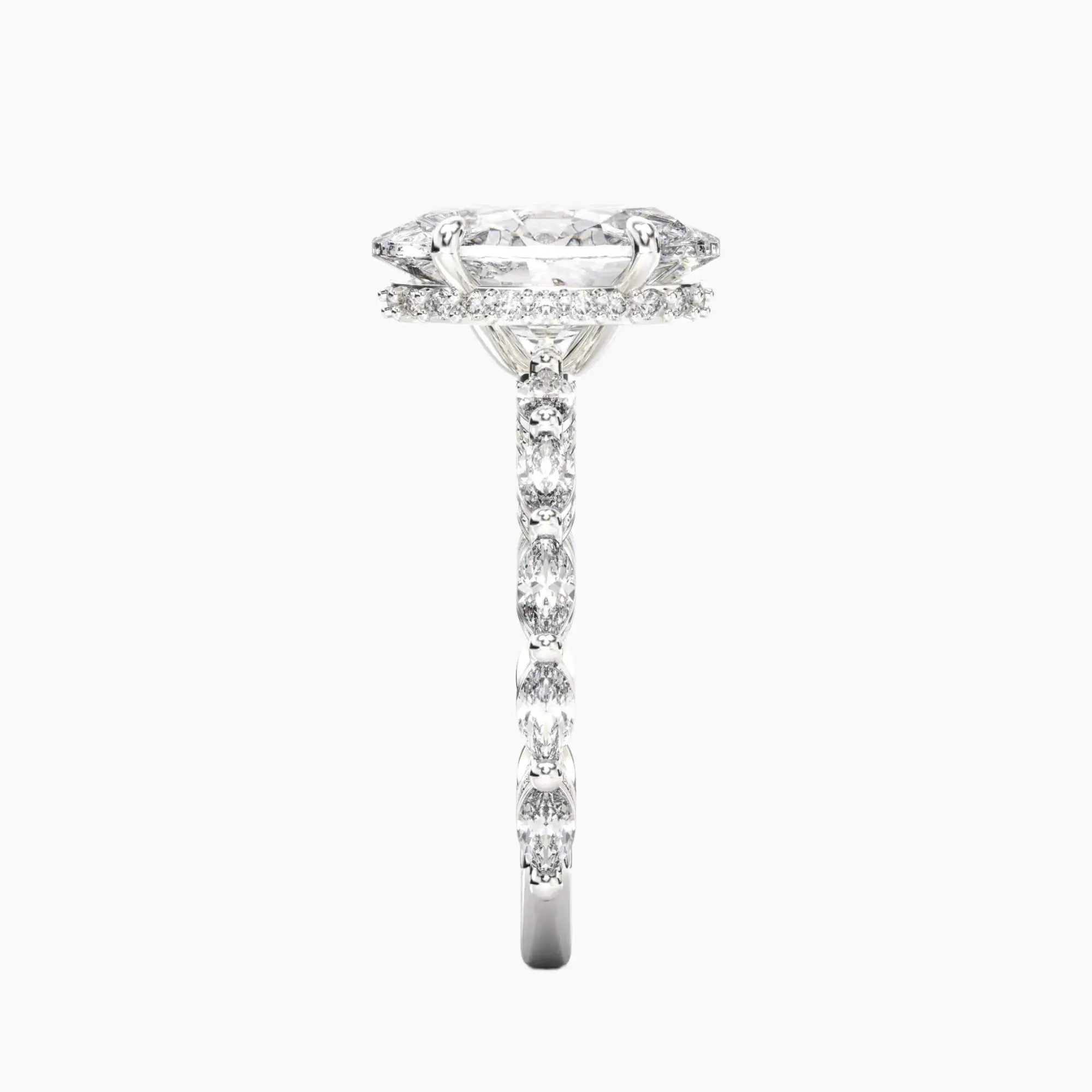 Twinkle Oval Hidden Halo Diamond Ring Setting in 18K White Gold