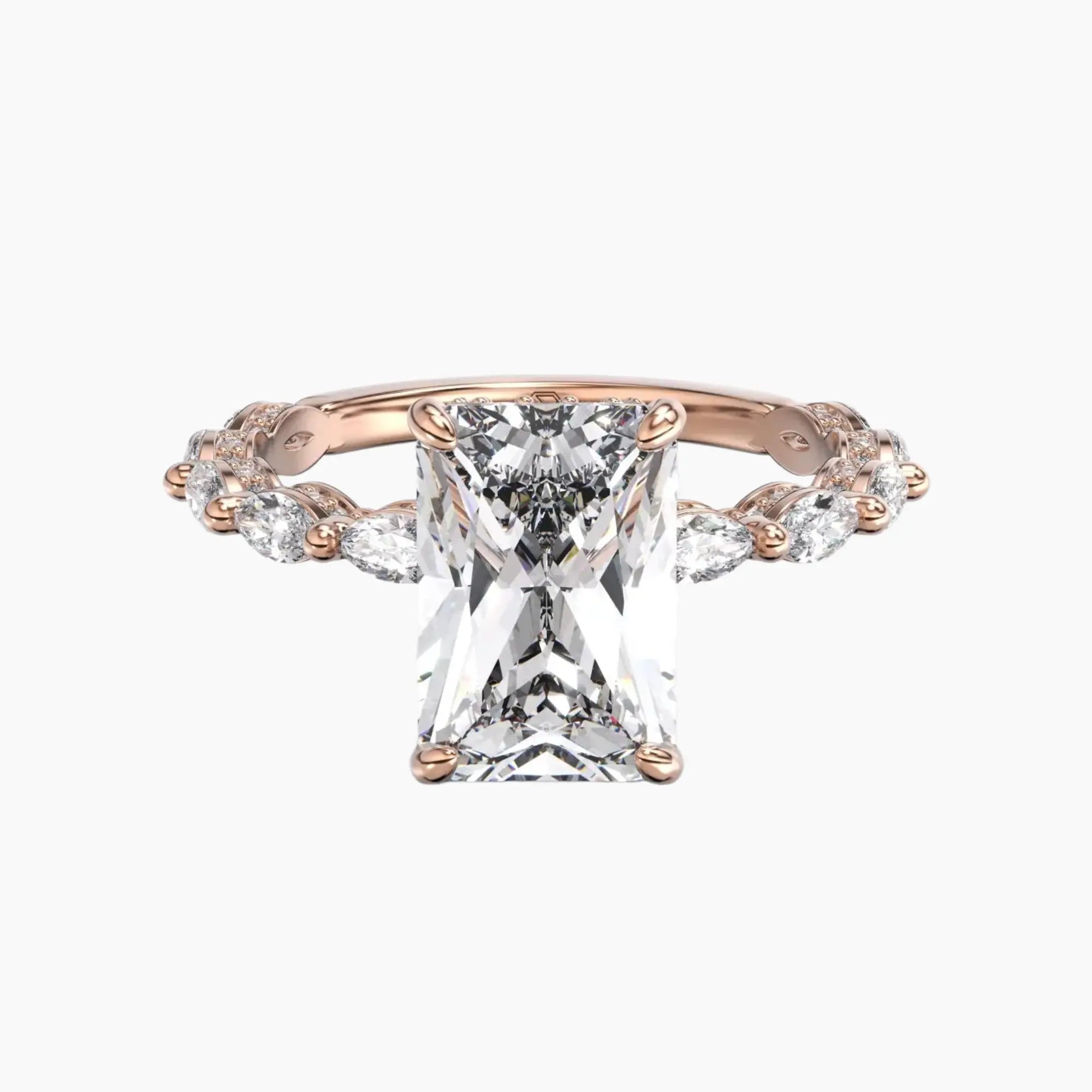 Twinkle Radiant Hidden Halo 3 Carat Lab Grown Diamond Engagement Ring in 18K Rose Gold
