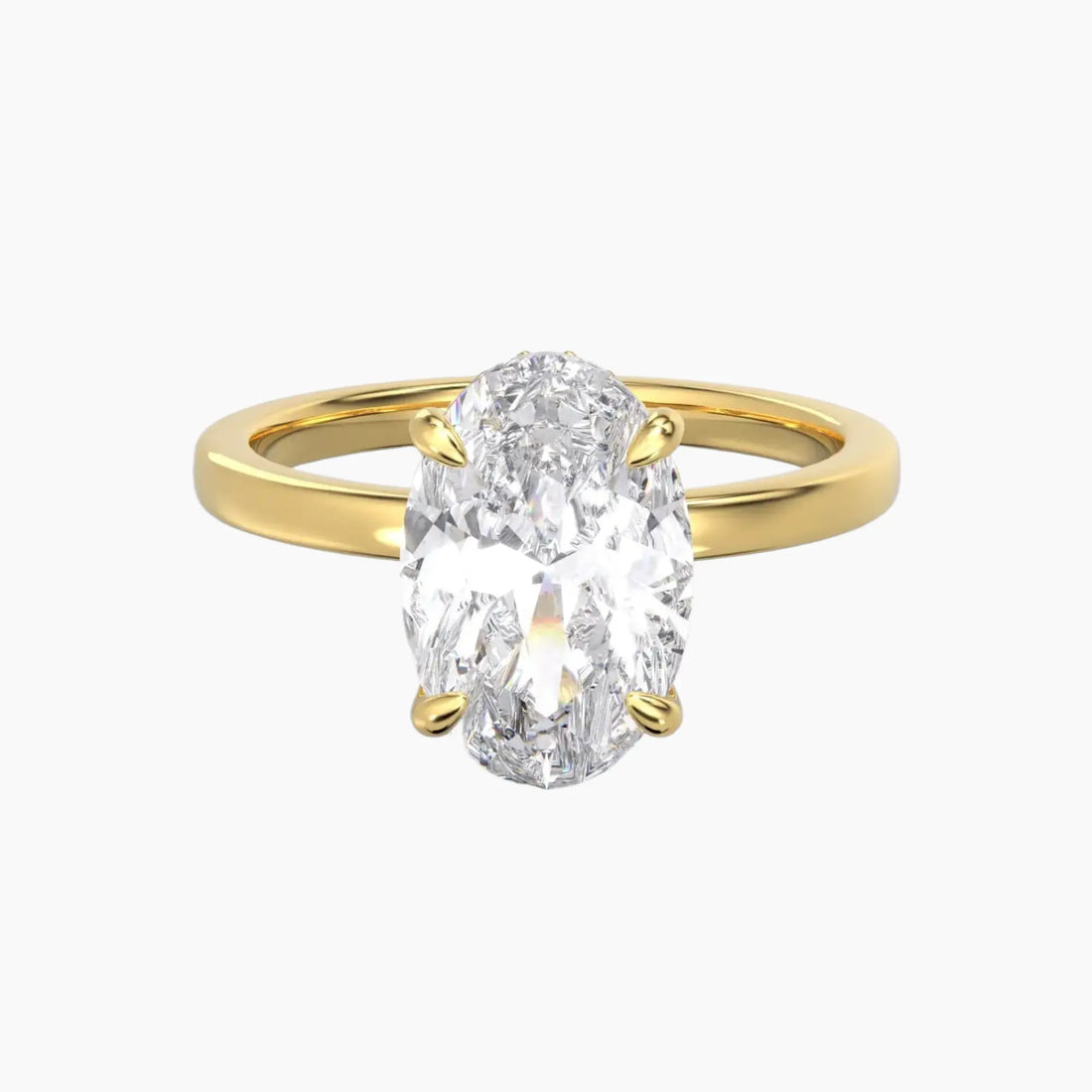 Beryl Oval Hidden Halo Diamond Ring Setting in 14K Yellow Gold