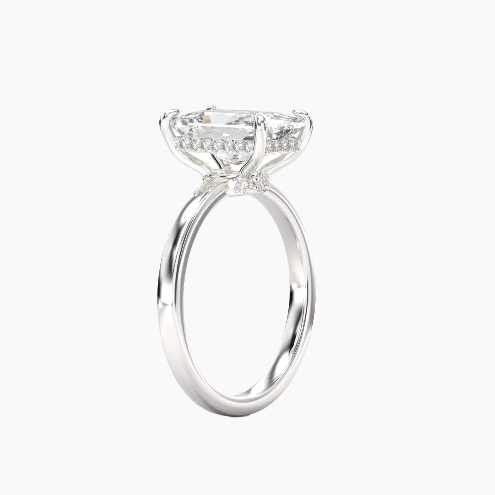 Beryl Radiant Hidden Halo Diamond Ring Setting in 18K White Gold